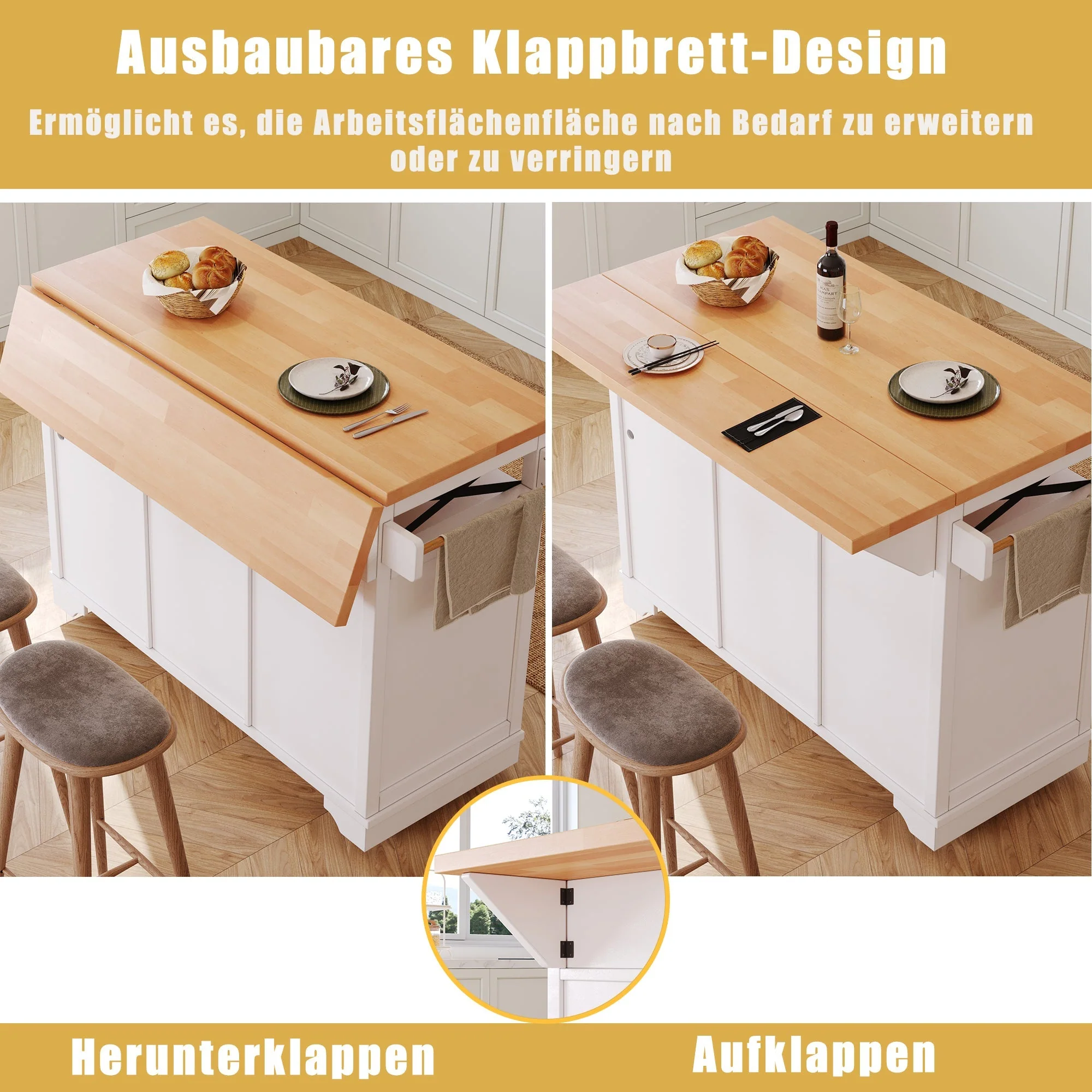Multifunctional Kitchen Trolley App LED Folding Table 3 Drawers - Image 10
