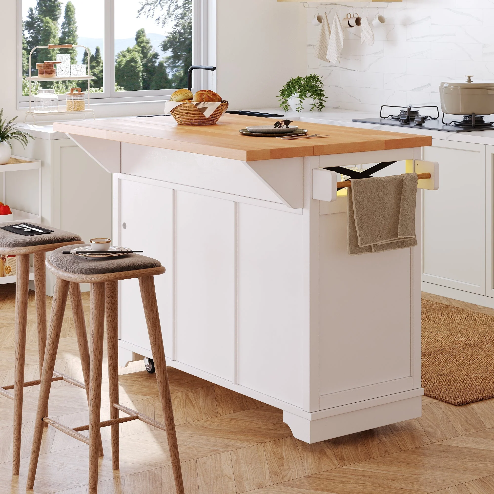 Multifunctional Kitchen Trolley App LED Folding Table 3 Drawers - Image 5