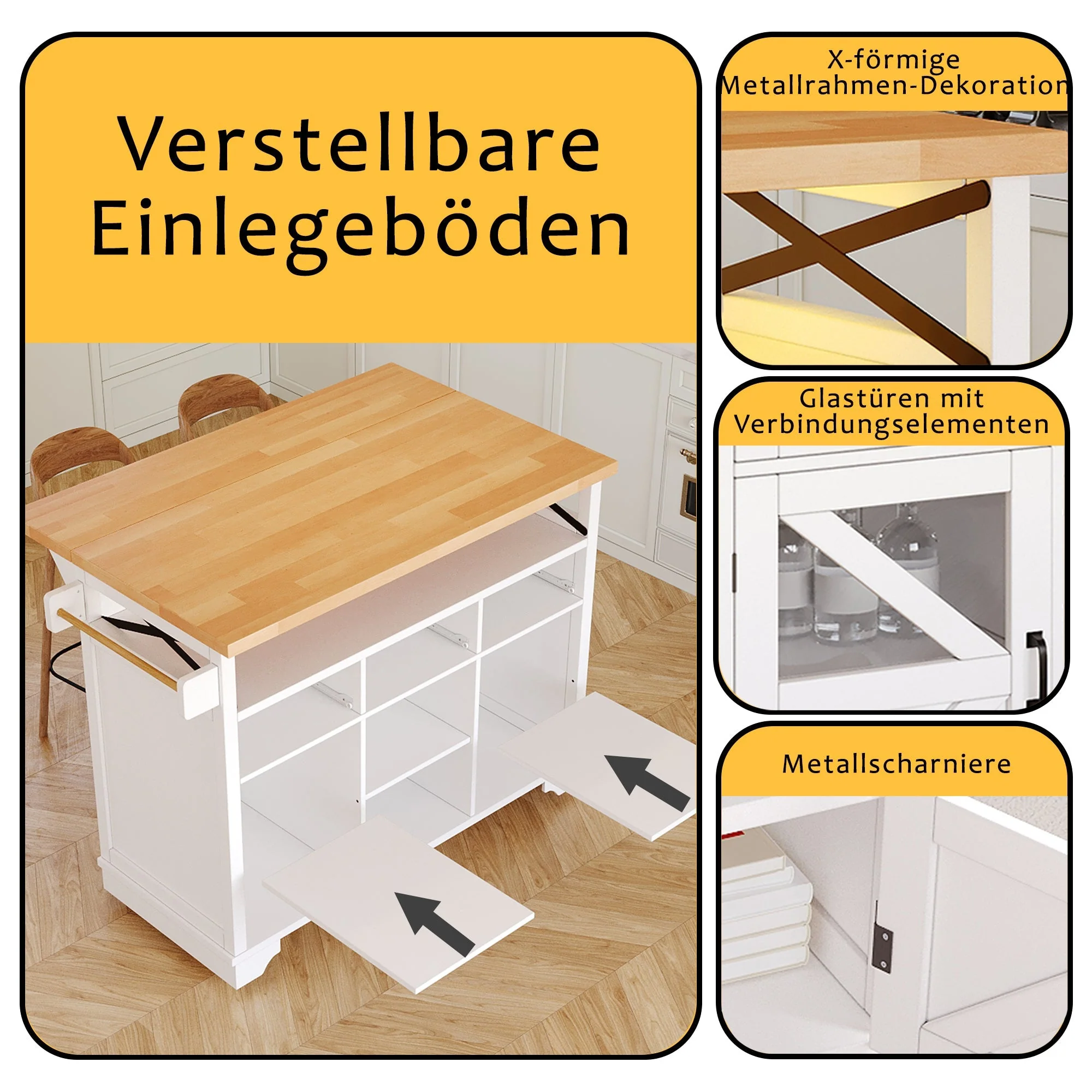 Multifunctional Kitchen Trolley App LED Folding Table 3 Drawers - Image 9