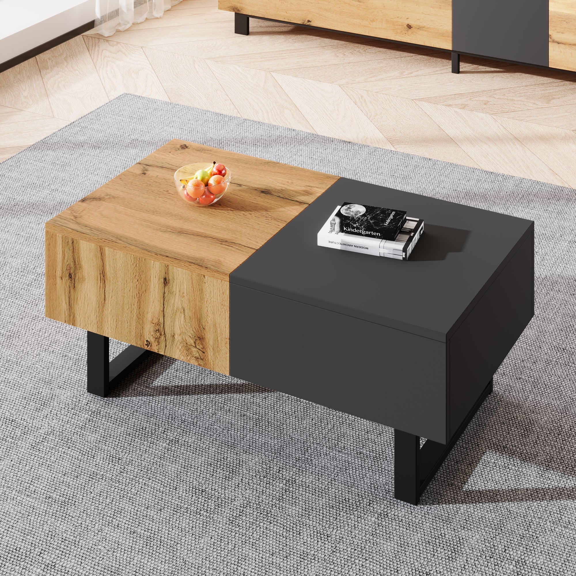 Multifunctional Modern Sliding Coffee Table with Hidden Storage, Wood and Metal - Image 7