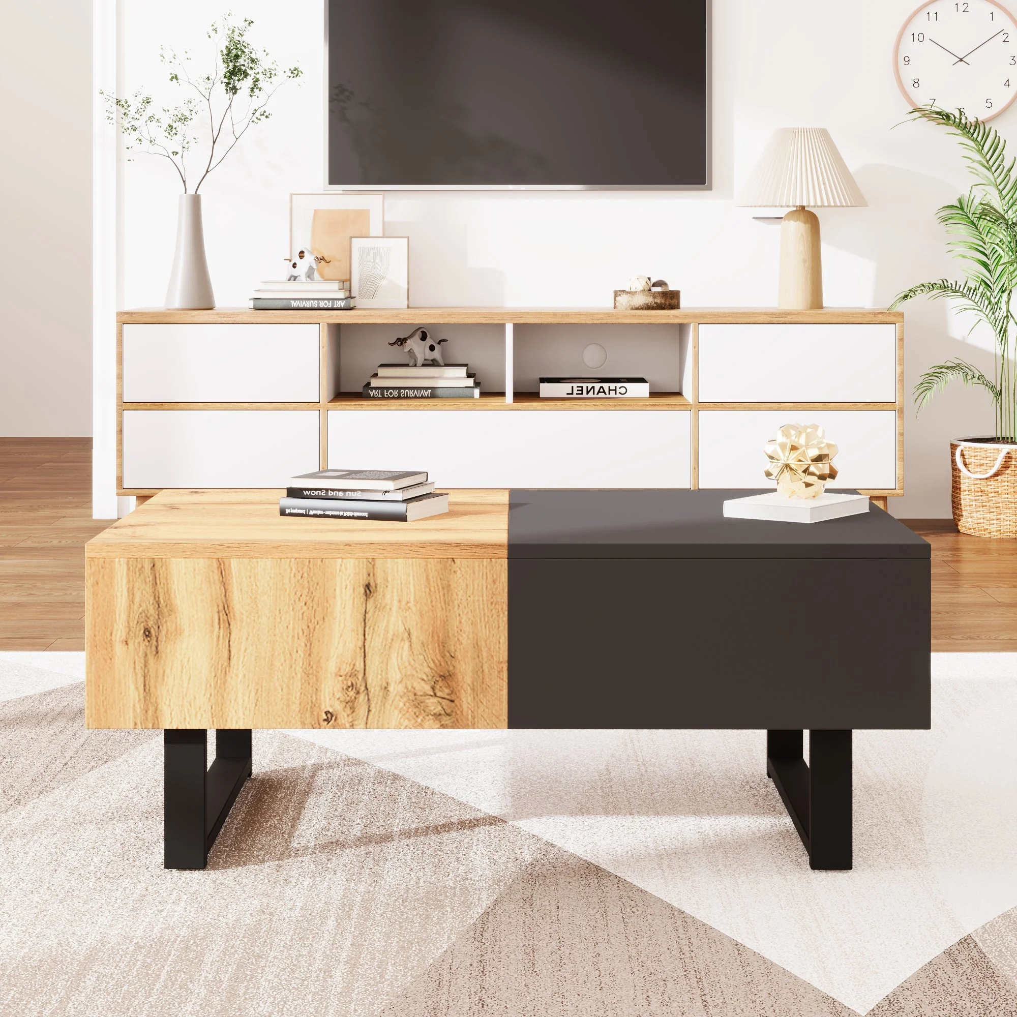 Multifunctional Modern Sliding Coffee Table with Hidden Storage, Wood and Metal - Image 8
