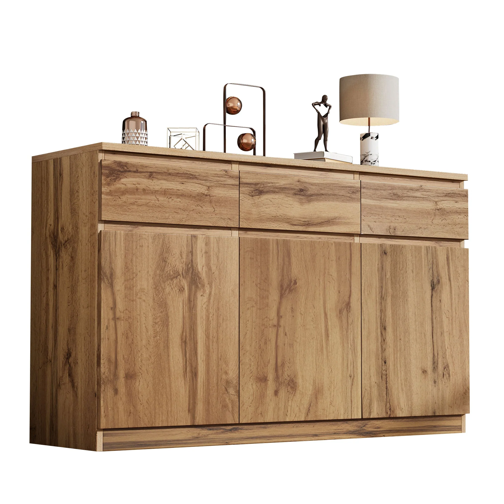 Multifunctional Sideboard 3 Doors 3 Drawers 135x40x81cm - Authentic Wood Look - Image 8