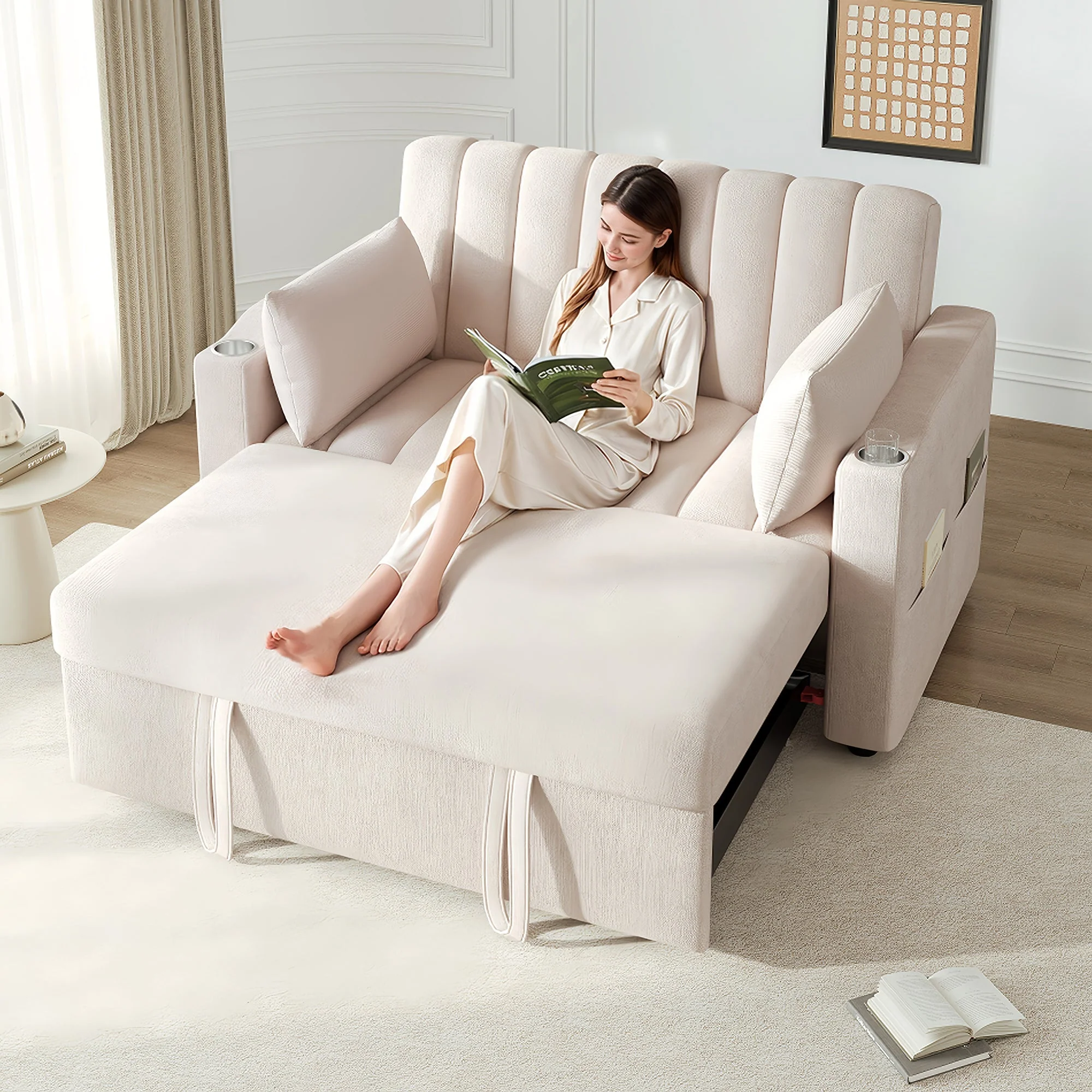 Multifunctional Sofa Sleeper Double Adjustable Backrest Drink Holder Cushions
