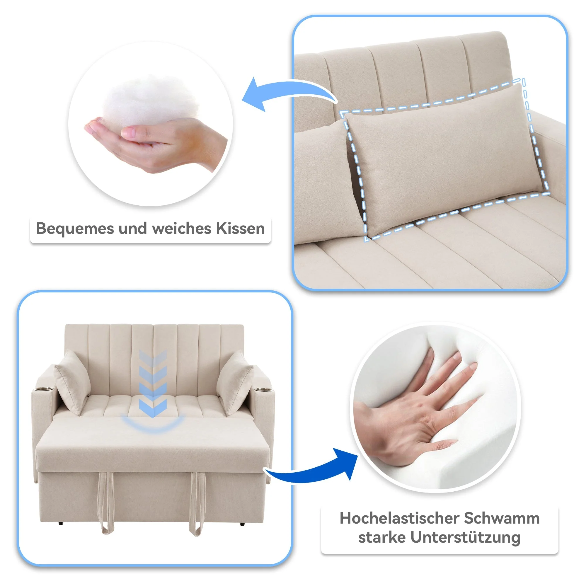 Multifunctional Sofa Sleeper Double Adjustable Backrest Drink Holder Cushions - Image 7