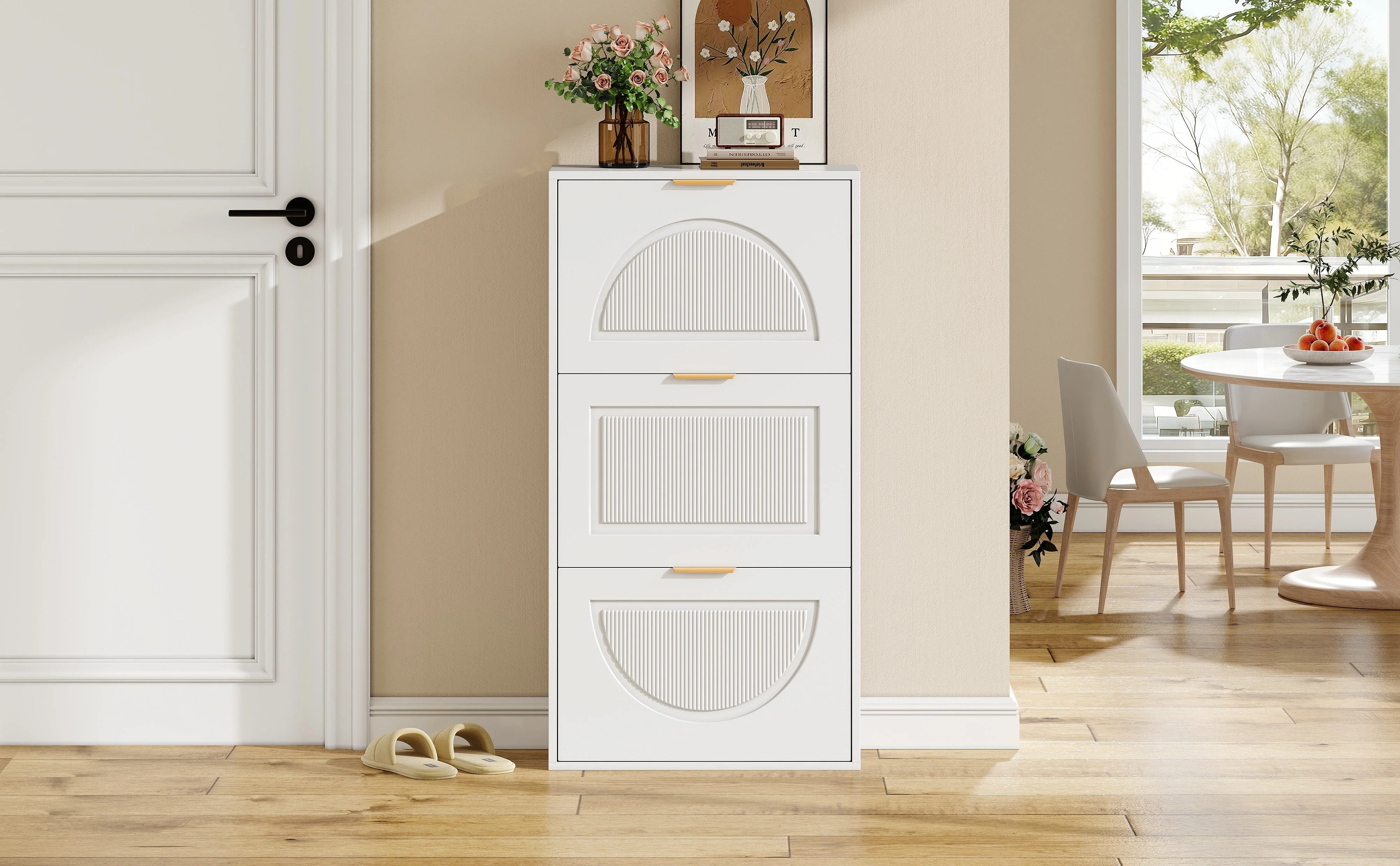 Narrow Shoe Cabinet 3 Doors 60x24x114cm - White - Image 9