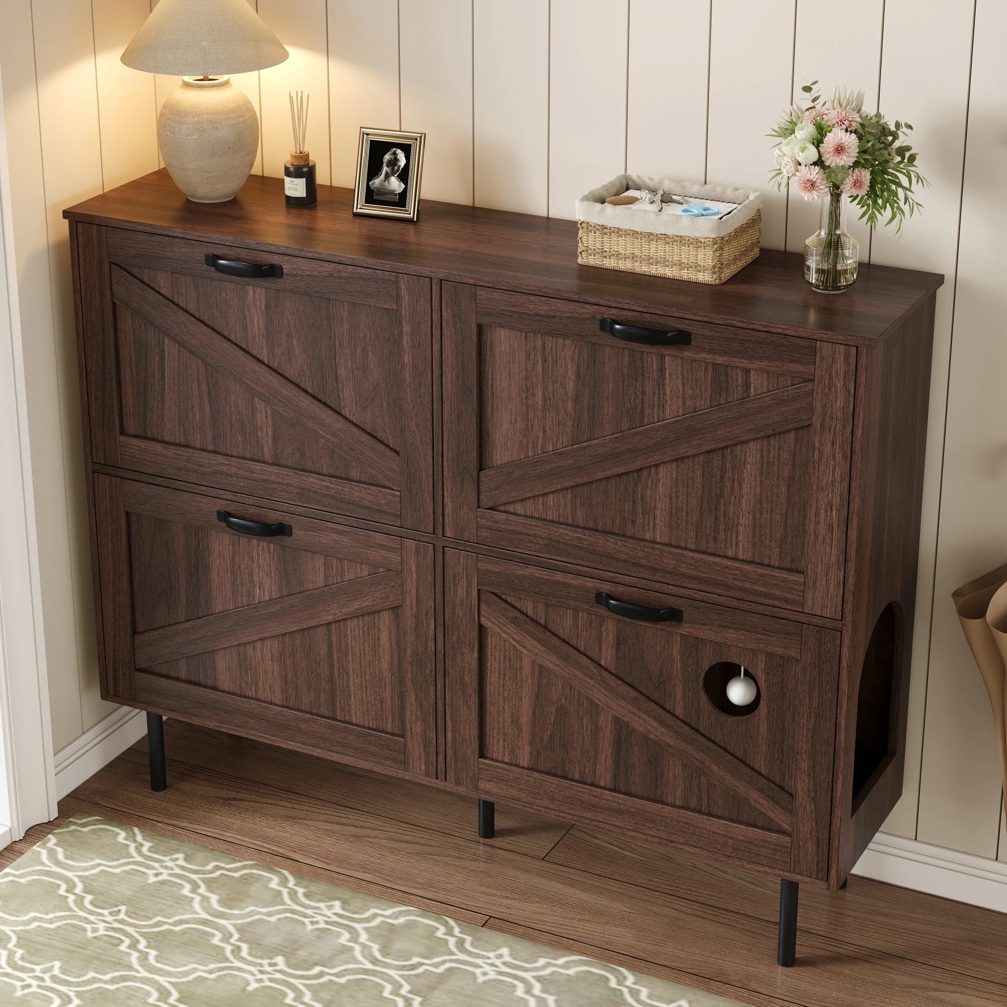 Narrow shoe cabinet with 3 flaps and pet toy storage, for hallway use - Image 10