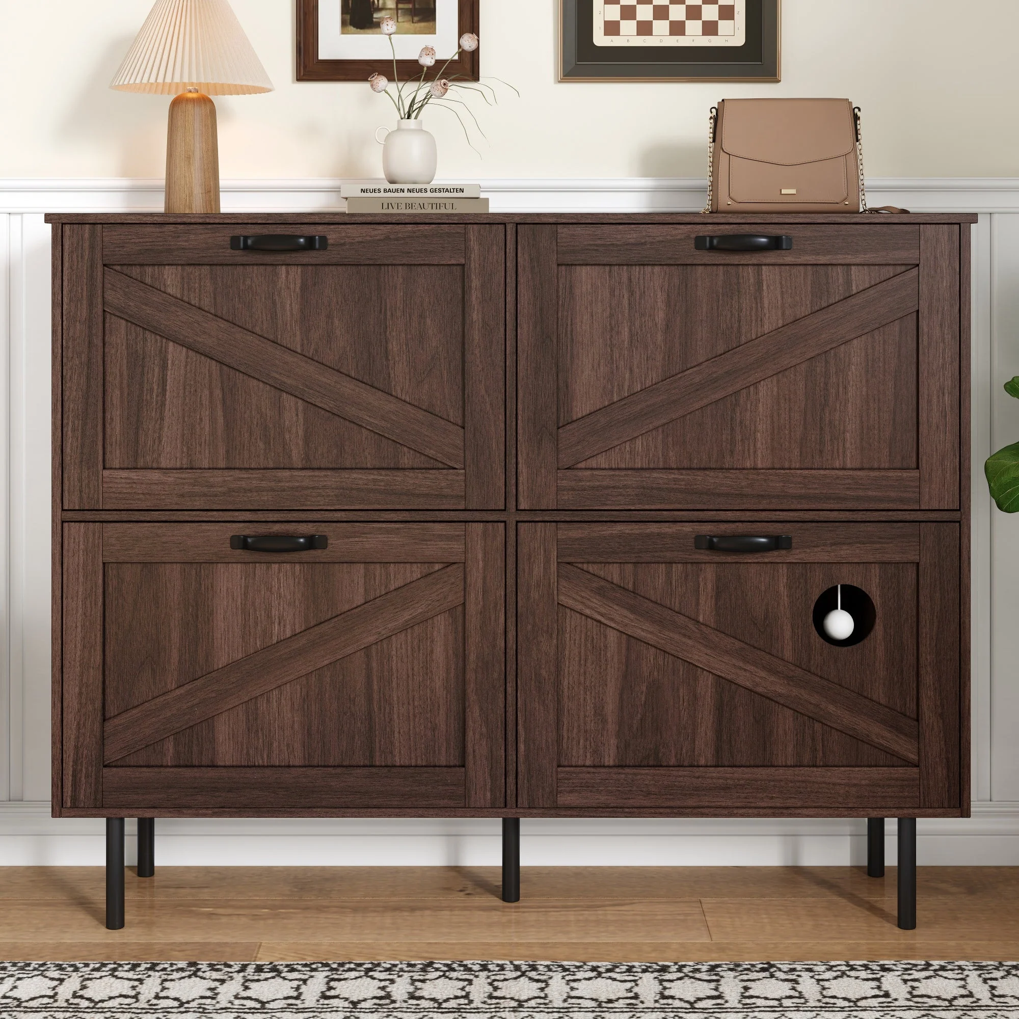 Narrow shoe cabinet with 3 flaps and pet toy storage, for hallway use - Image 12
