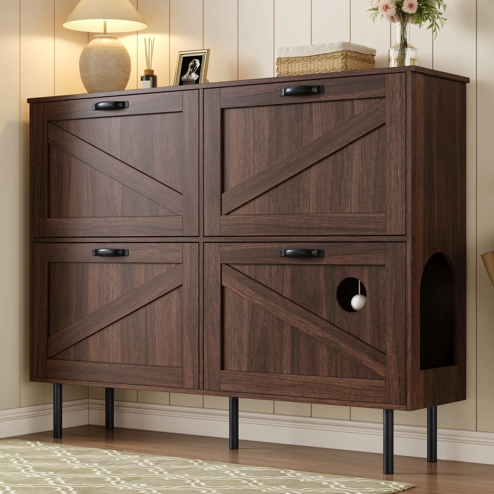 Narrow shoe cabinet with 3 flaps and pet toy storage, for hallway use - Image 5