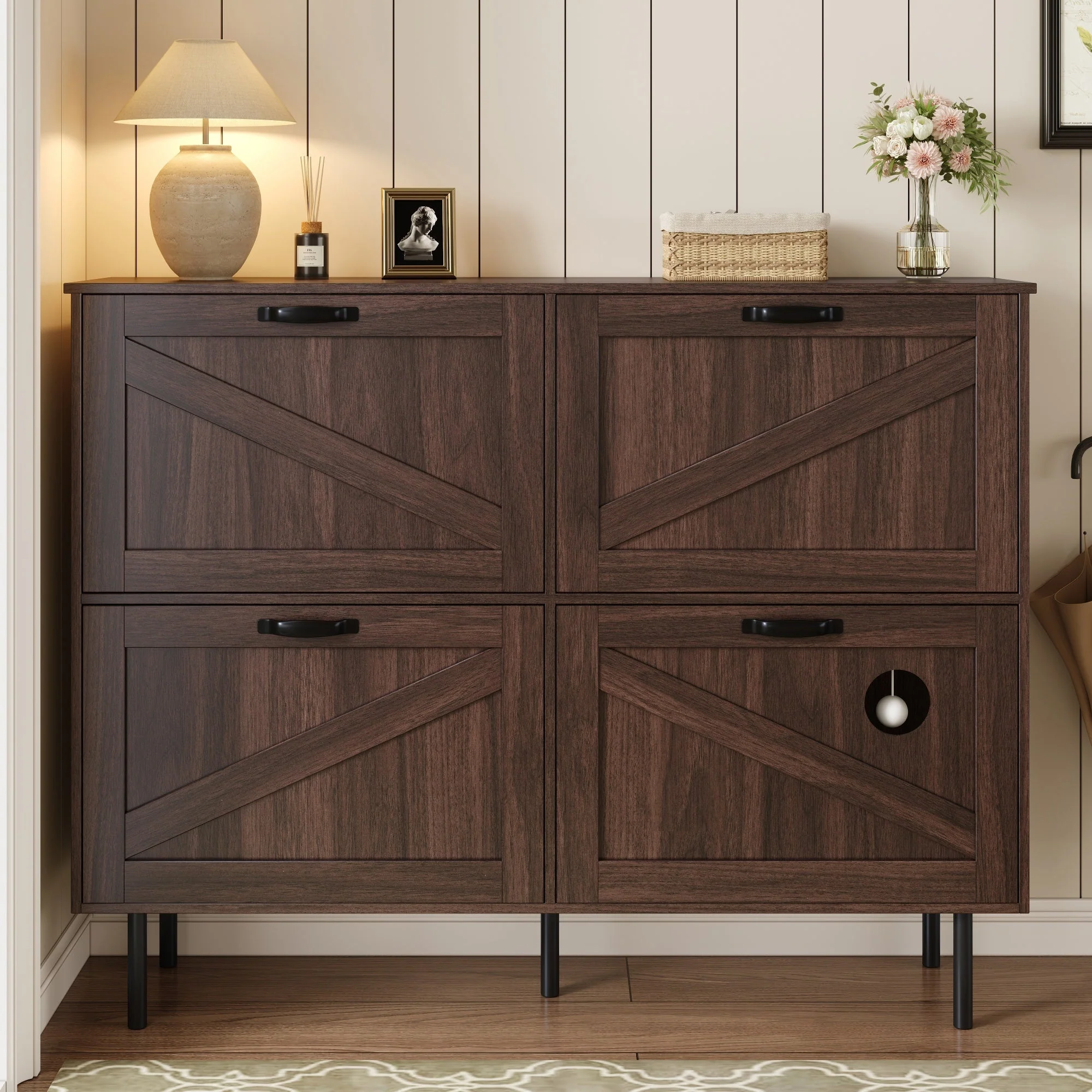 Narrow shoe cabinet with 3 flaps and pet toy storage, for hallway use - Image 7