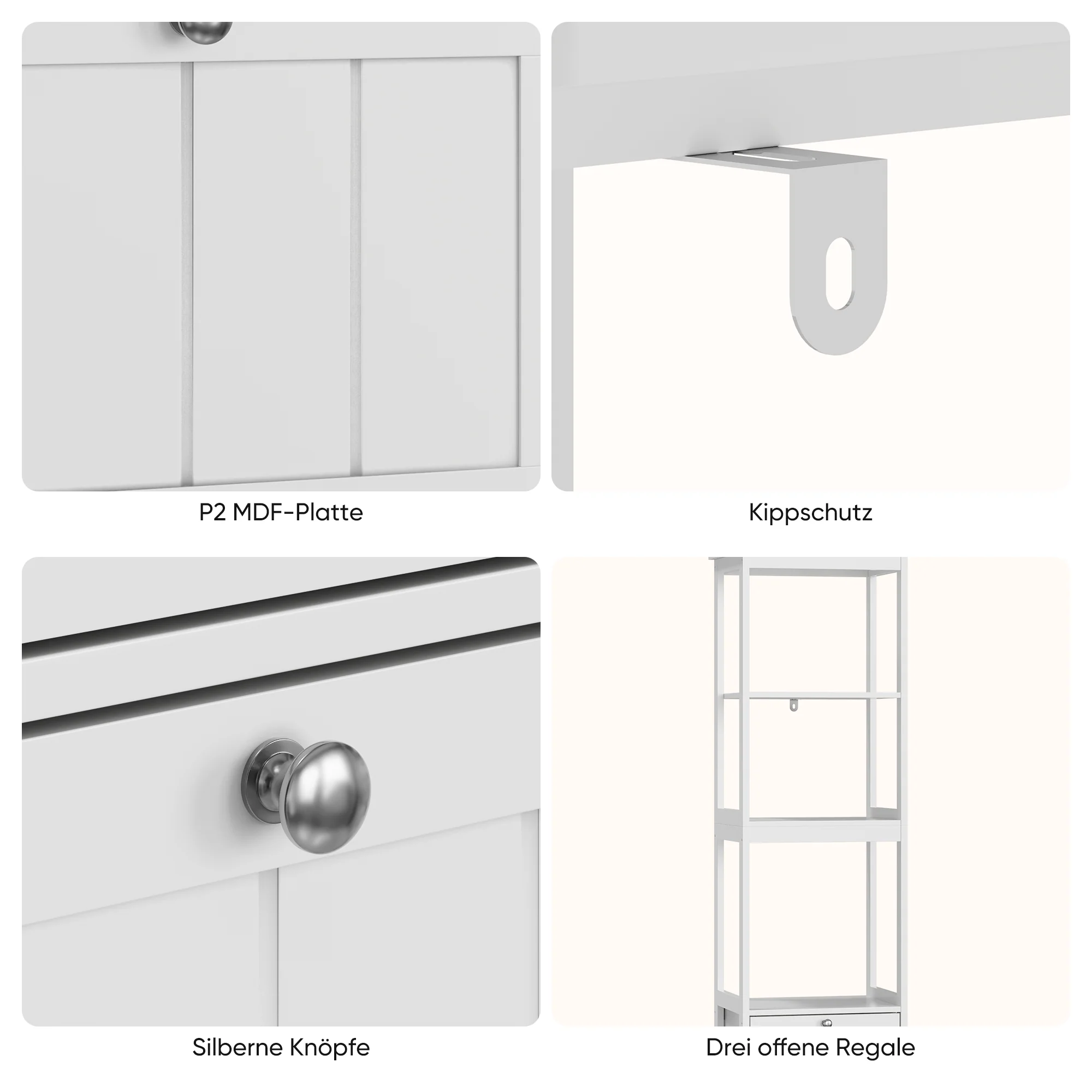 Narrow Tall Cabinet, Bathroom Freestanding with 2 Drawers & 3 Shelves, Wooden White - Image 6