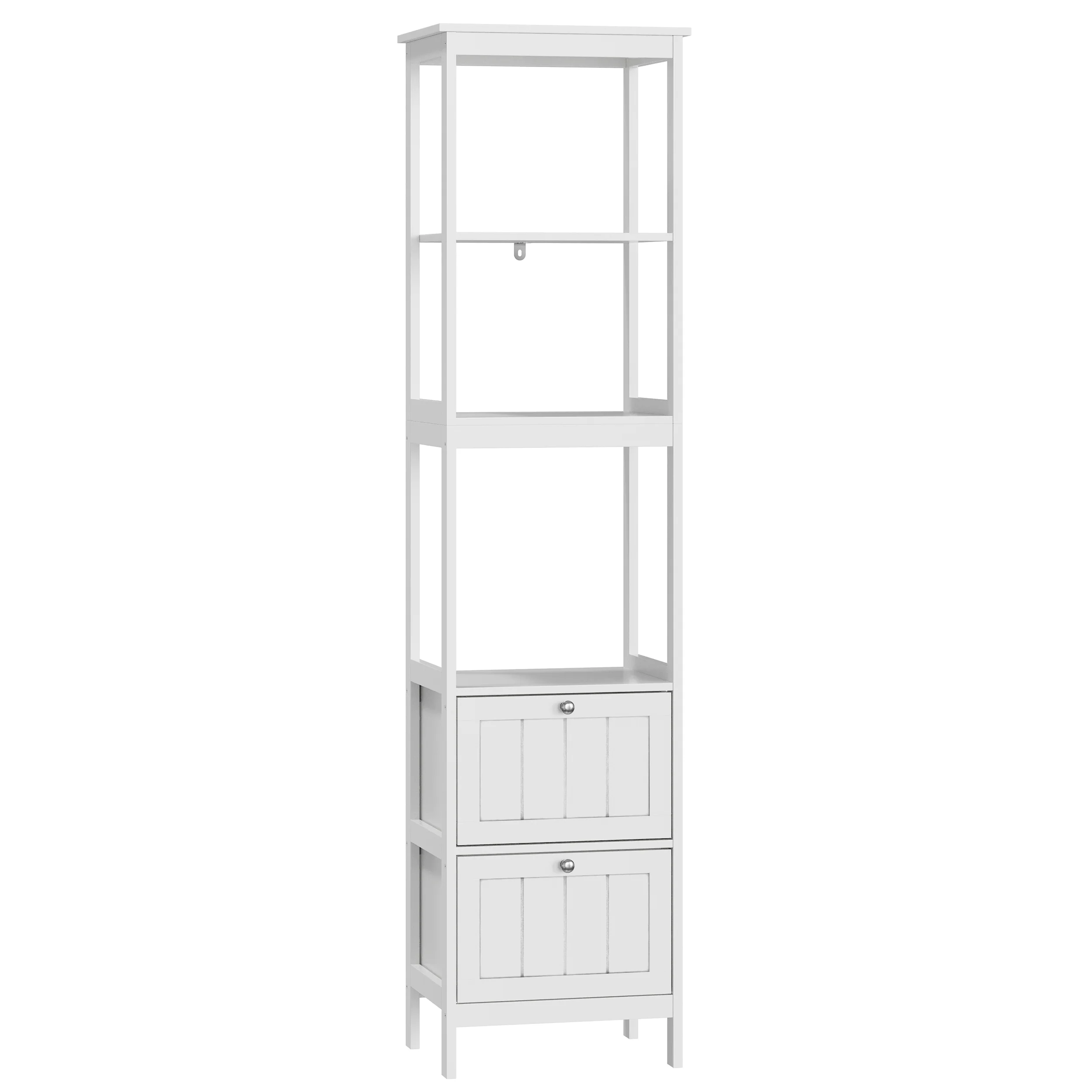 Narrow Tall Cabinet, Bathroom Freestanding with 2 Drawers & 3 Shelves, Wooden White - Image 8