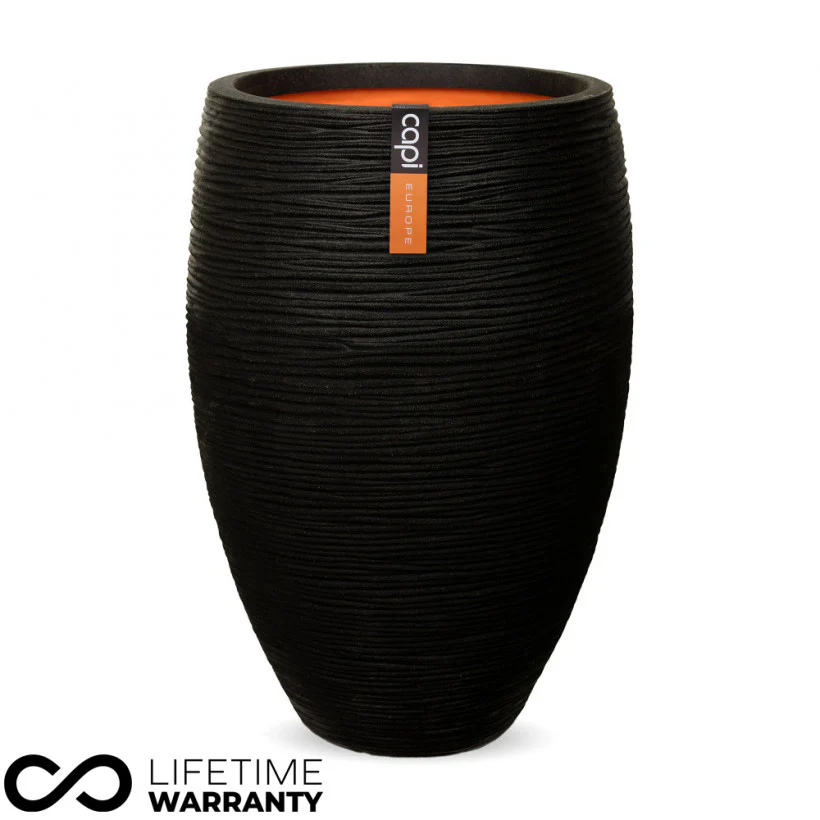 Nature Elegant Delux Rib Planter NL (Black) - 45cm Dia