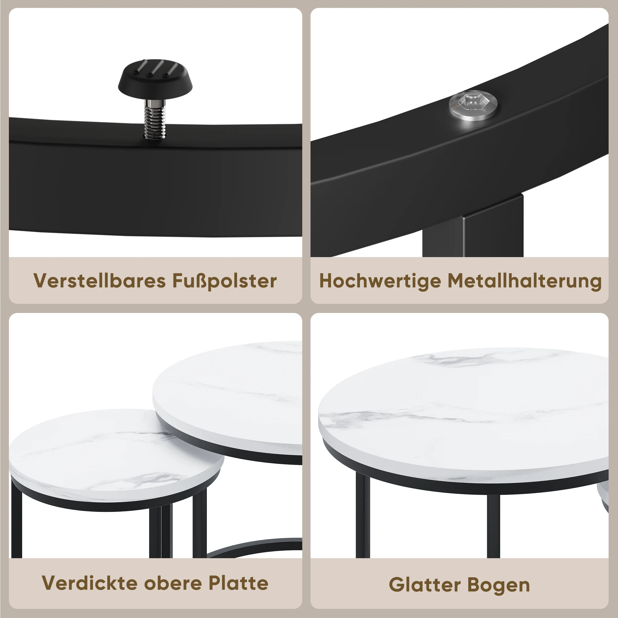 Nested coffee table 2 piece set, 60cm metal frame round modern, white - Image 7