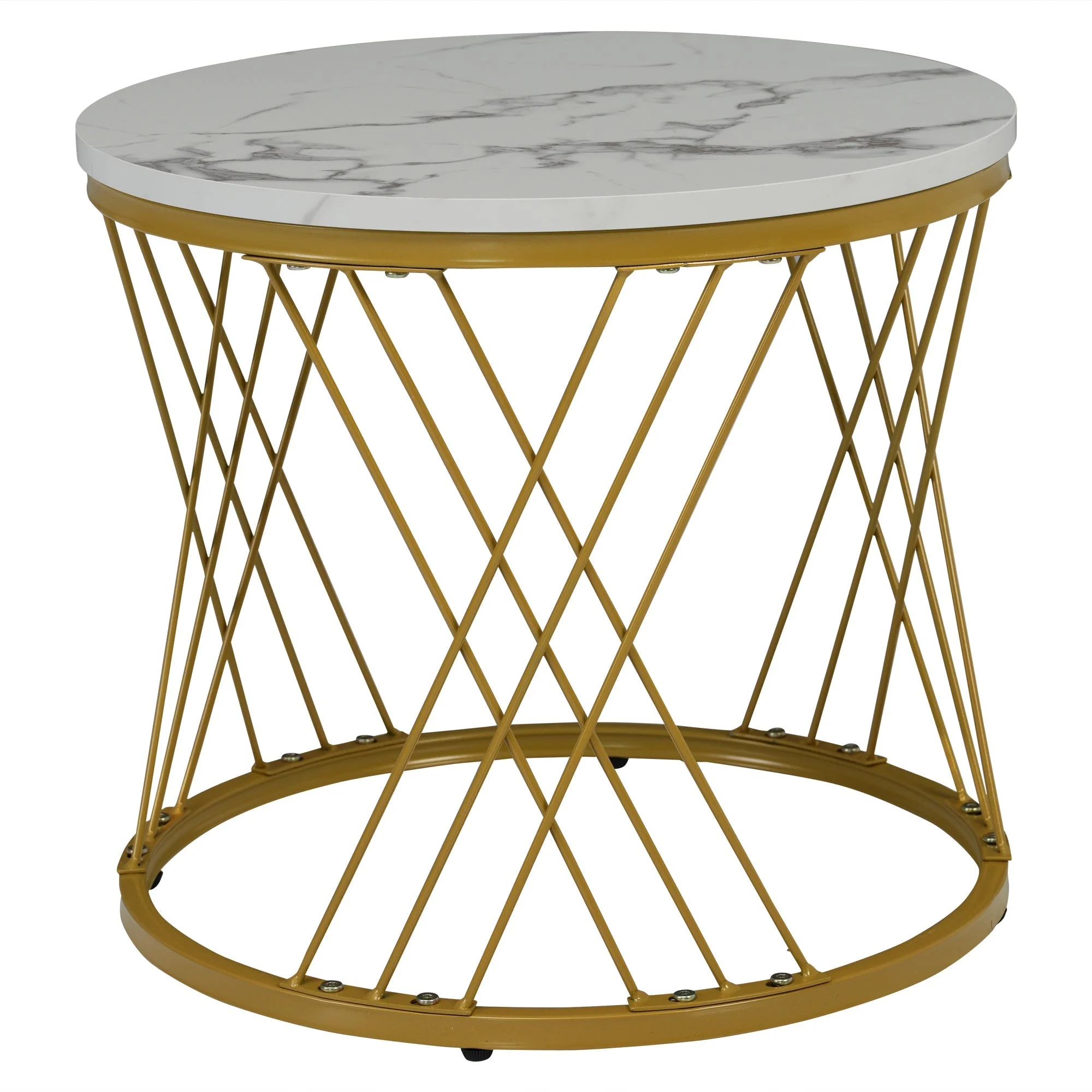 Nesting Coffee Table Set Modern Round Set of 2 Marble Veneer - Gold Frame - Image 10