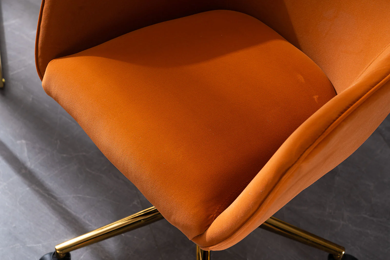 New Velvet Fabric Adjustable Height Swivel Home Office Chair, Orange - Image 7