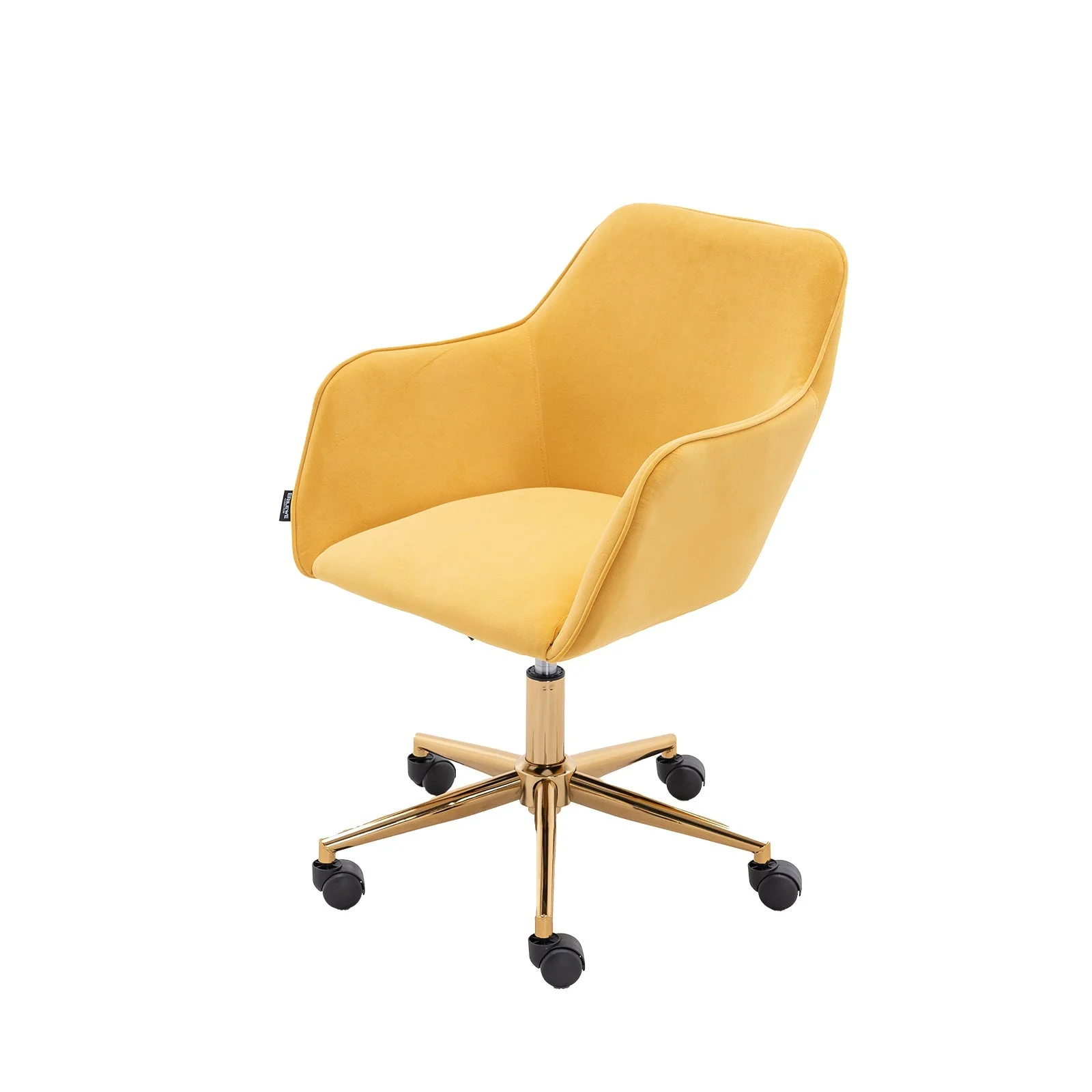 New Velvet Fabric Adjustable Height Swivel Home Office Chair, Yellow - Image 2
