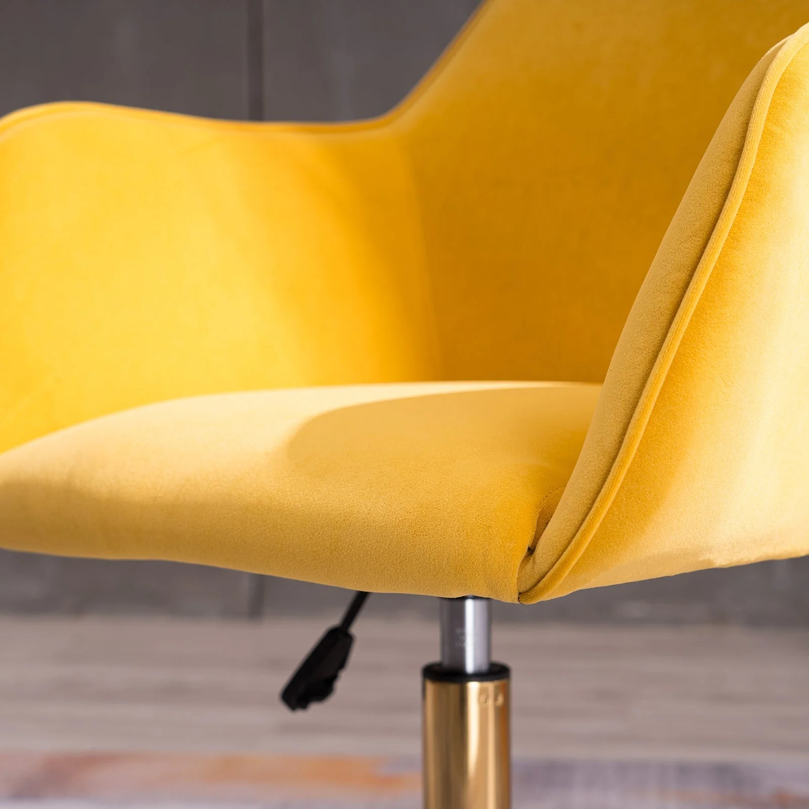 New Velvet Fabric Adjustable Height Swivel Home Office Chair, Yellow - Image 3