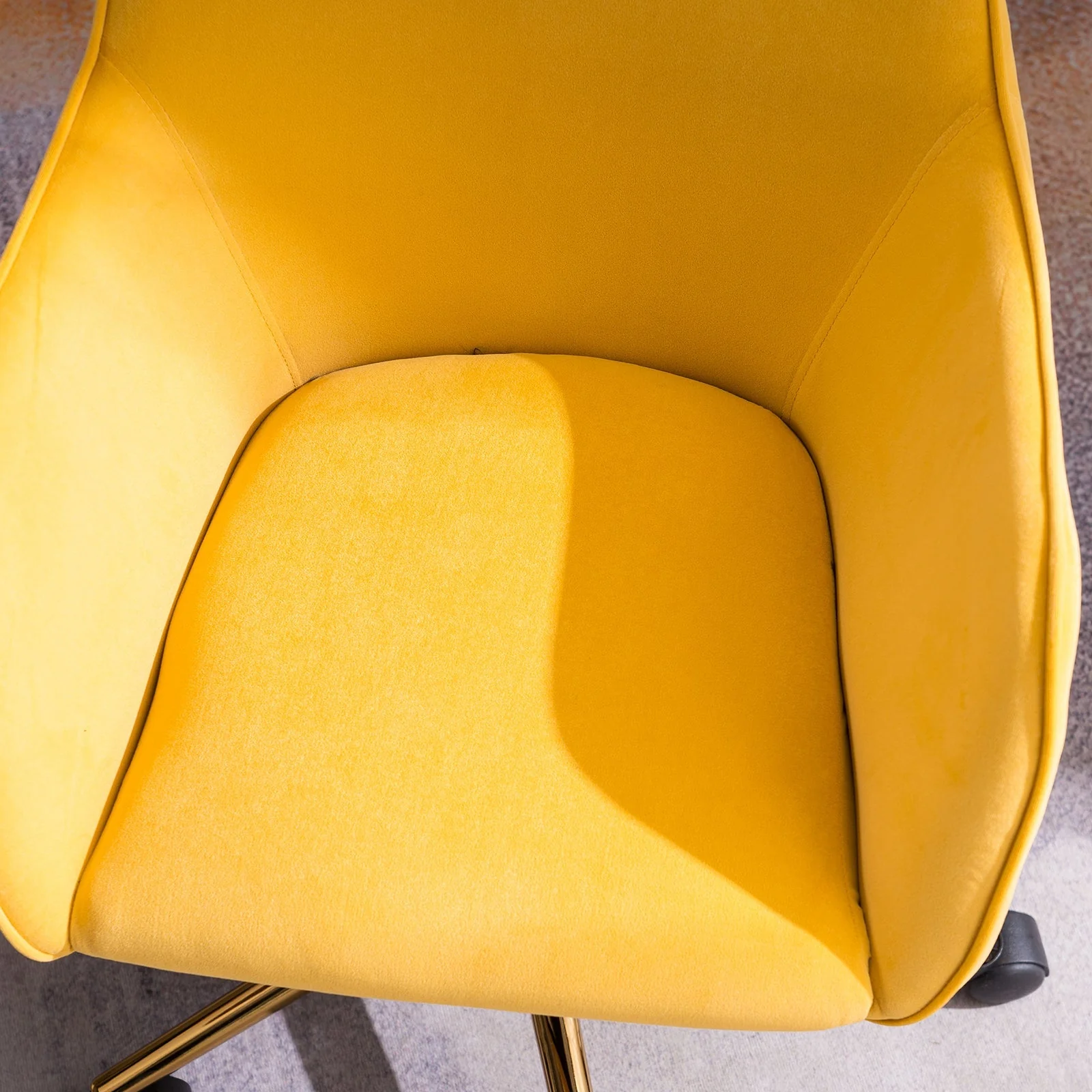 New Velvet Fabric Adjustable Height Swivel Home Office Chair, Yellow - Image 4