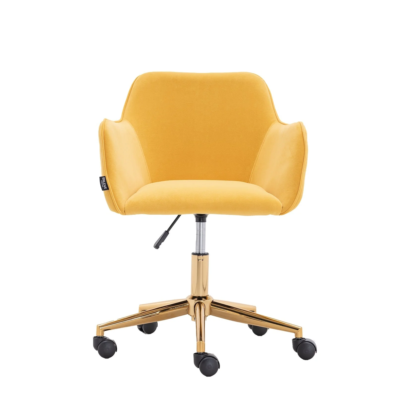 New Velvet Fabric Adjustable Height Swivel Home Office Chair, Yellow - Image 7