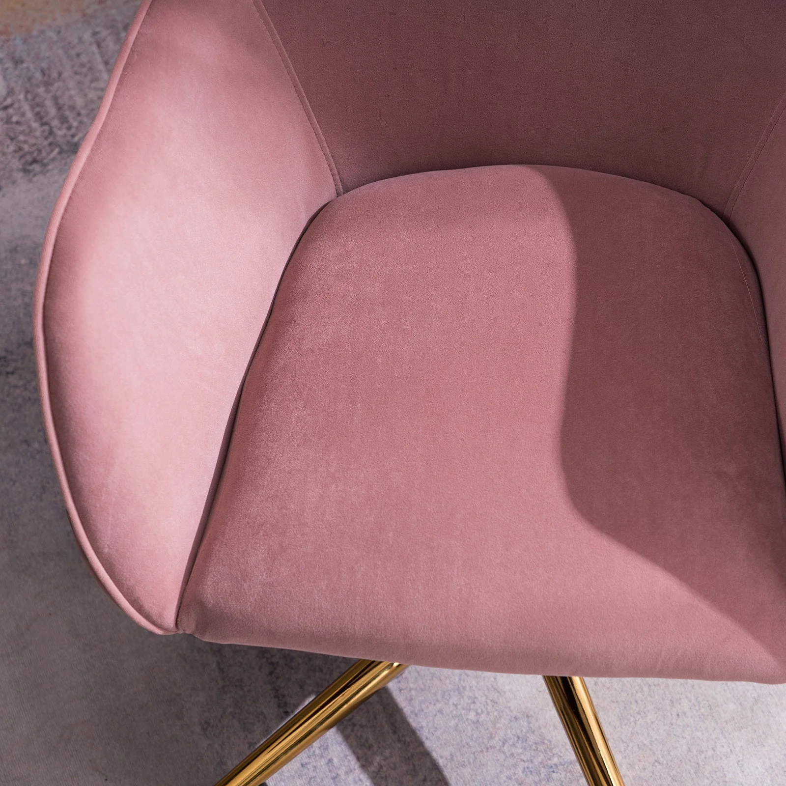 New Velvet Fabric Material Adjustable Height Swivel Home Office Chair For Indoor Office With Gold Legs, Pink - Image 3