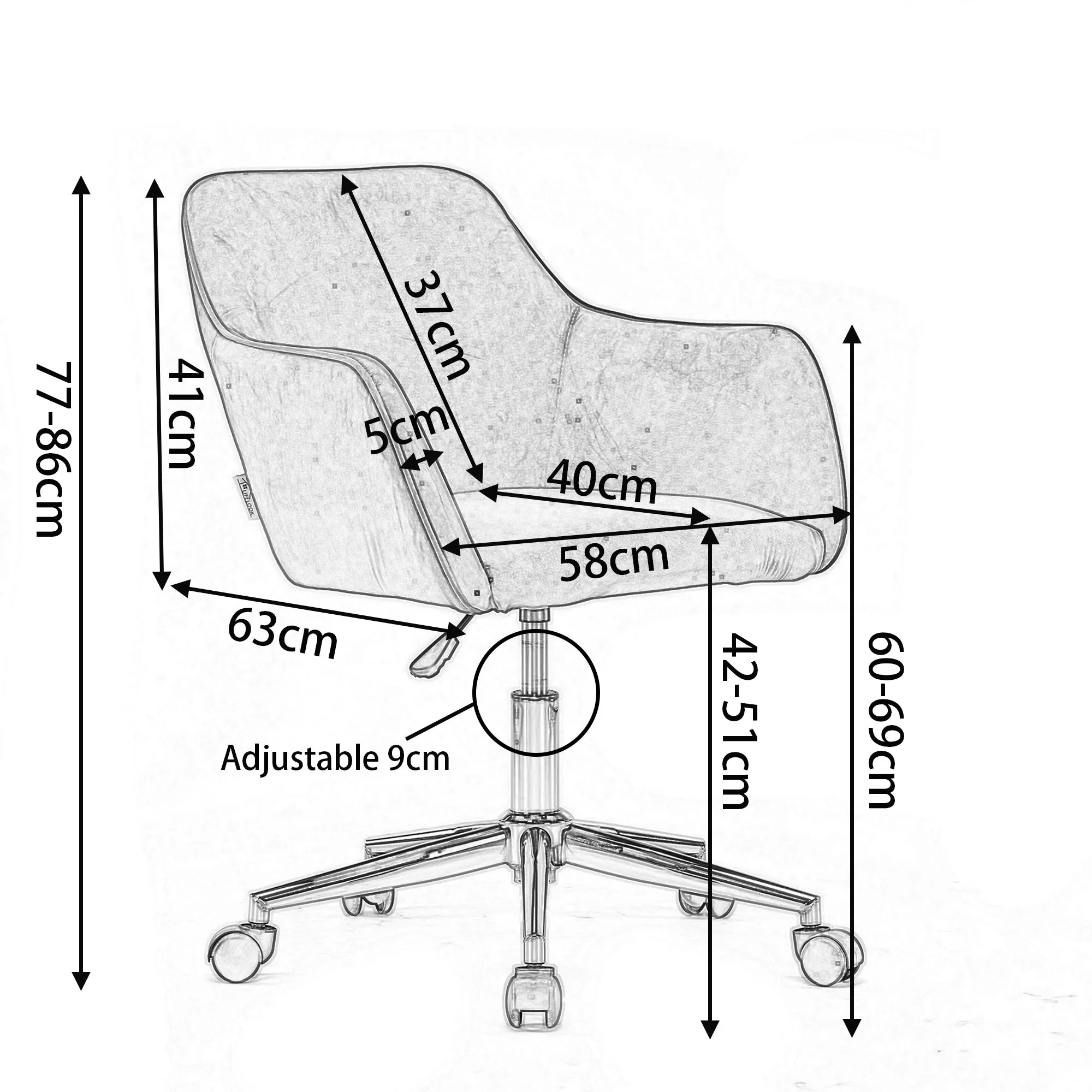 New Velvet Fabric Material Adjustable Height Swivel Home Office Chair For Indoor Office With Gold Legs, Pink - Image 5