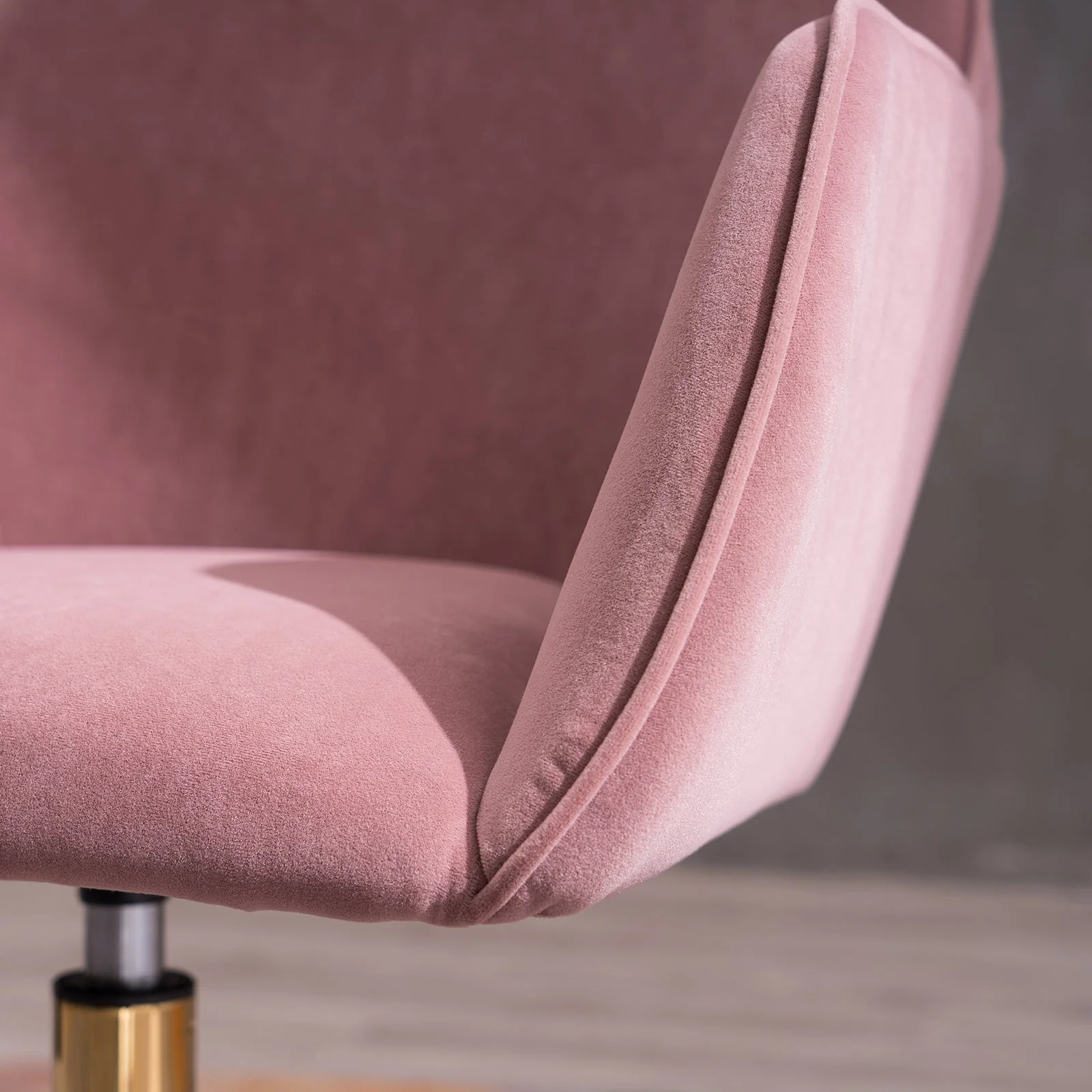New Velvet Fabric Material Adjustable Height Swivel Home Office Chair For Indoor Office With Gold Legs, Pink - Image 6