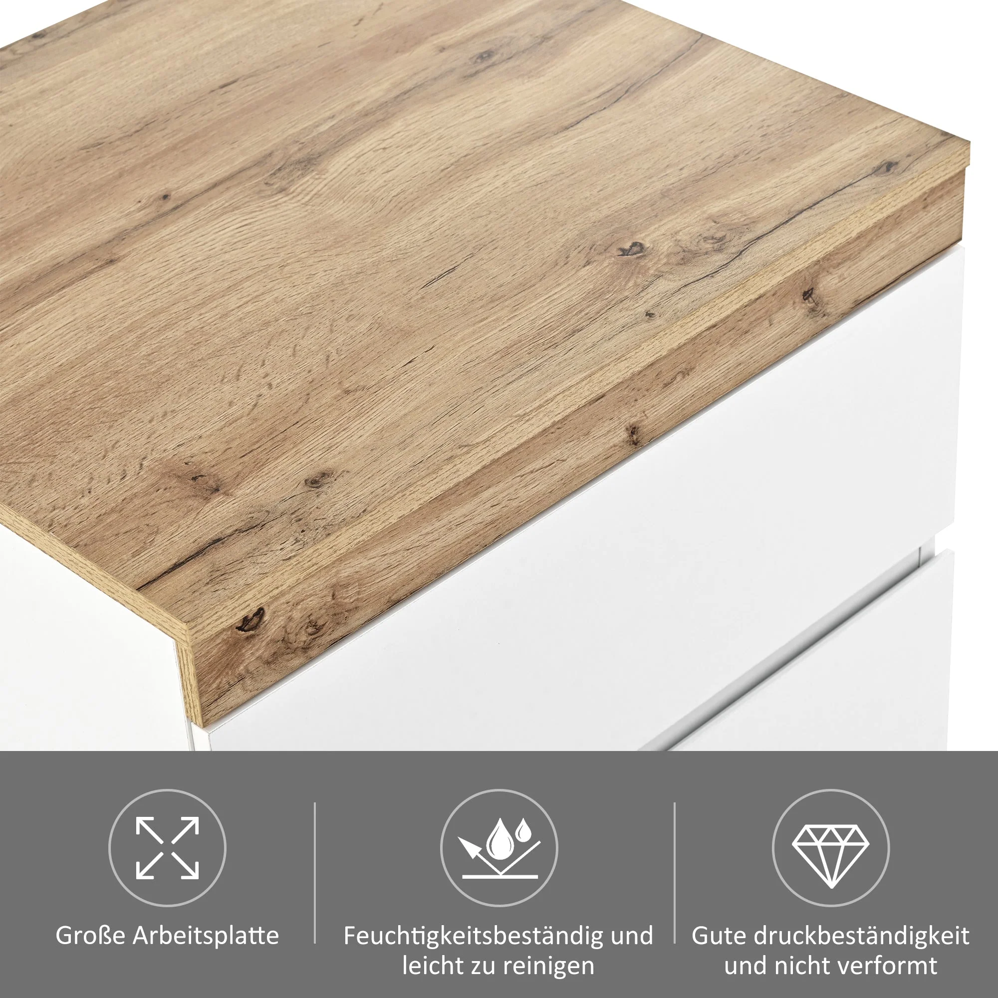 Nightstand 2 Drawers Storage - White/Oak E1 Chipboard - Image 5
