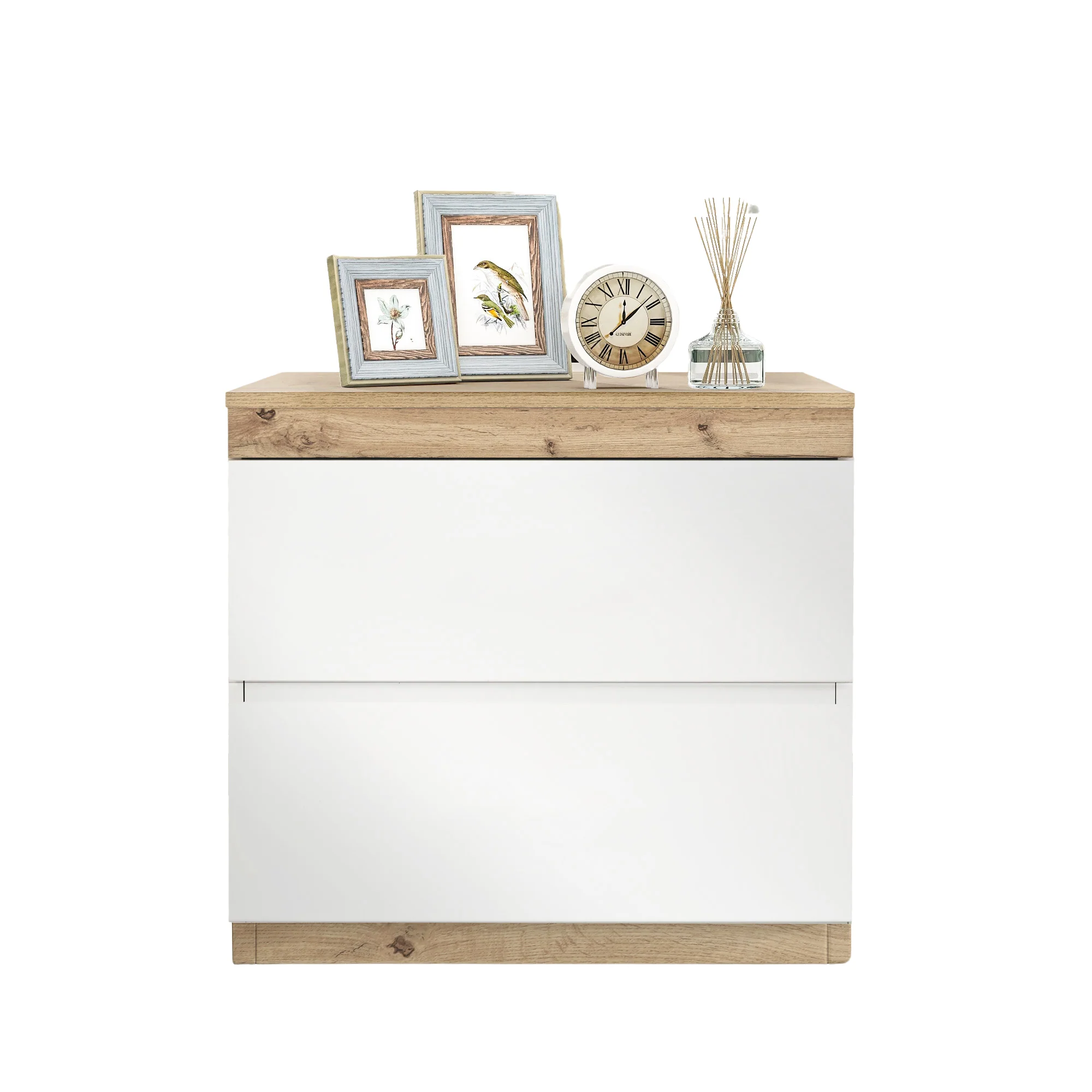 Nightstand 2 Drawers Storage - White/Oak E1 Chipboard - Image 8