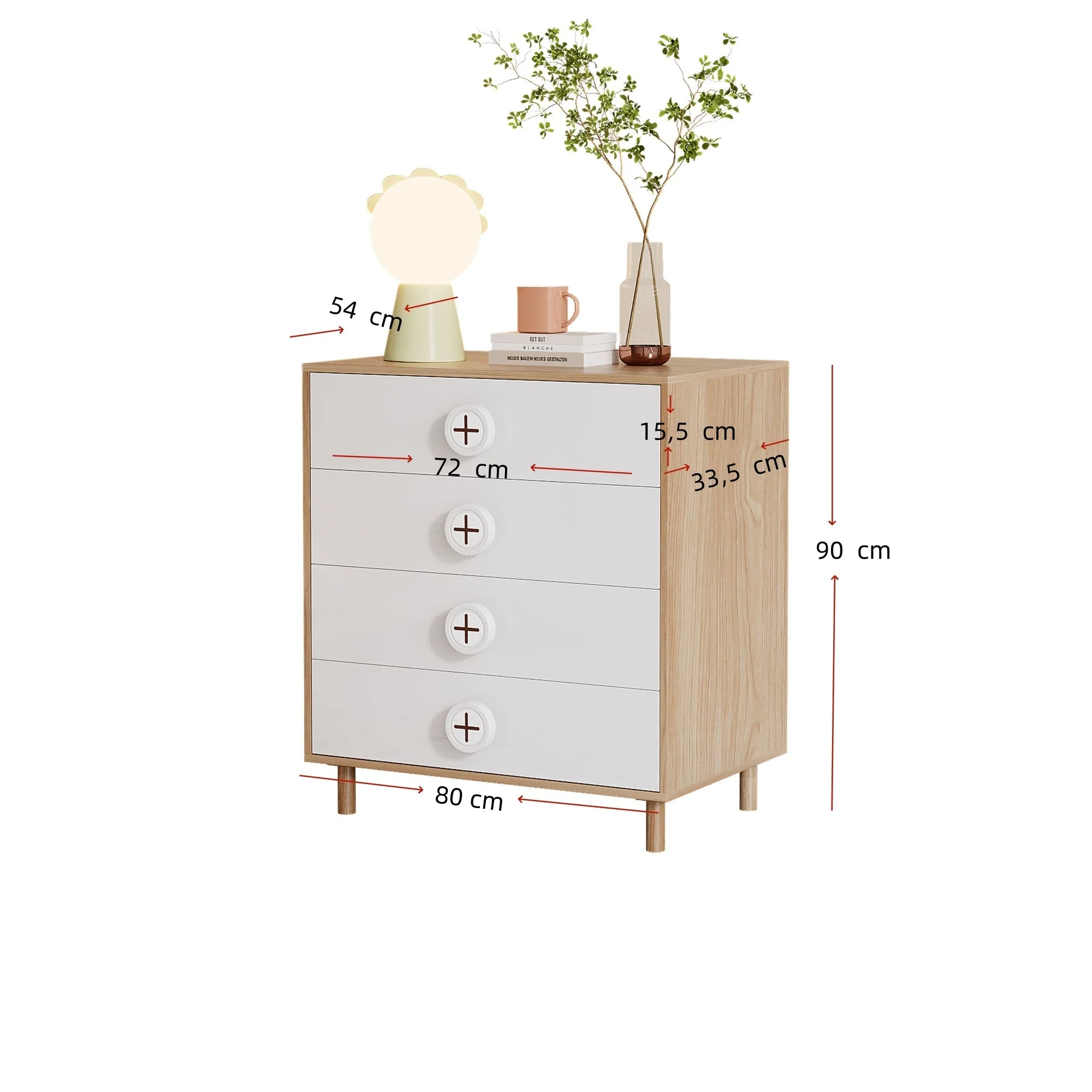 Nightstand/Chest of Drawers 4-Drawer Storage Cabinet Lacquered Panel White - Image 5