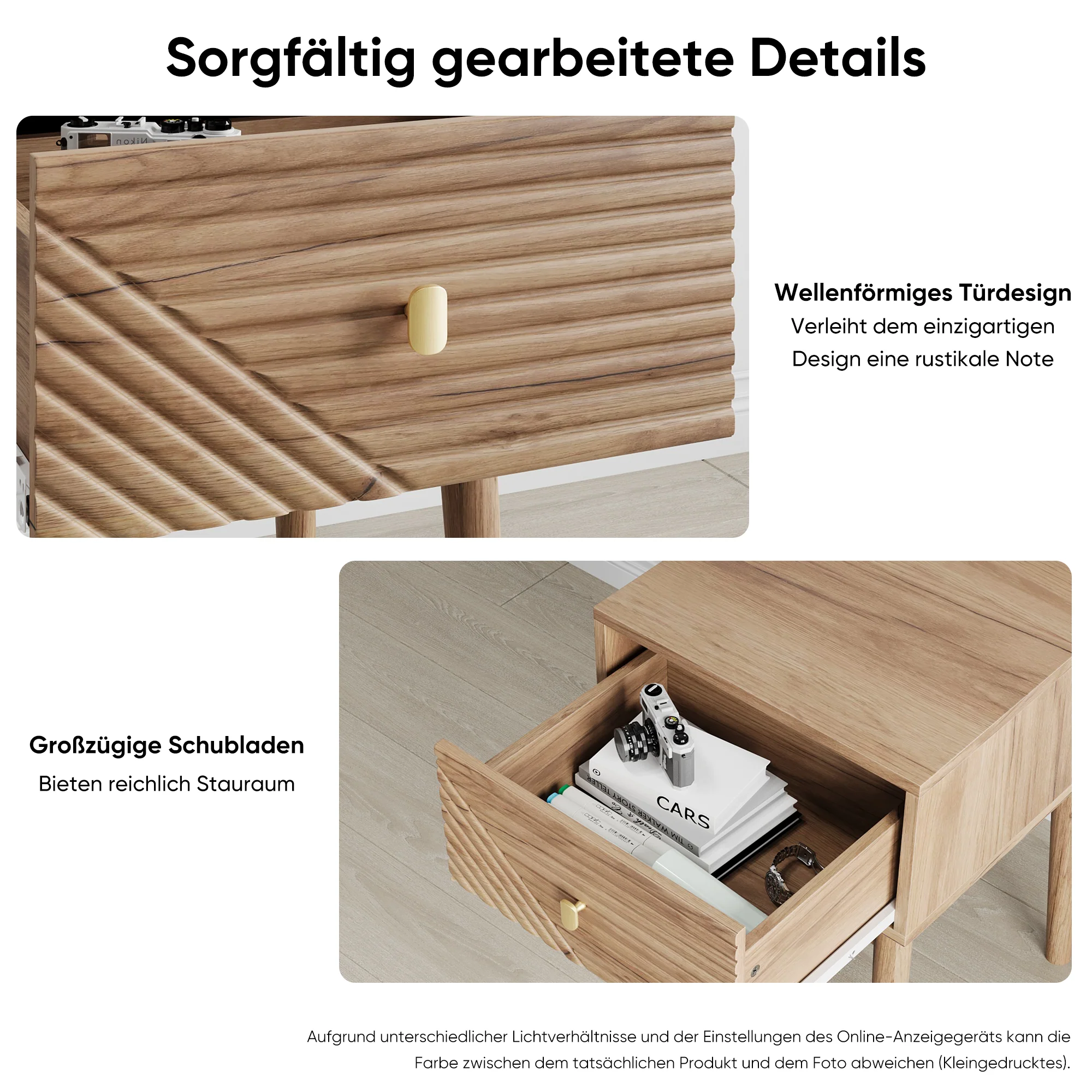 Nightstand Set of 2, Mid-Century Modern Metal Handles 40x40x55cm, Oak-Colored - Image 7