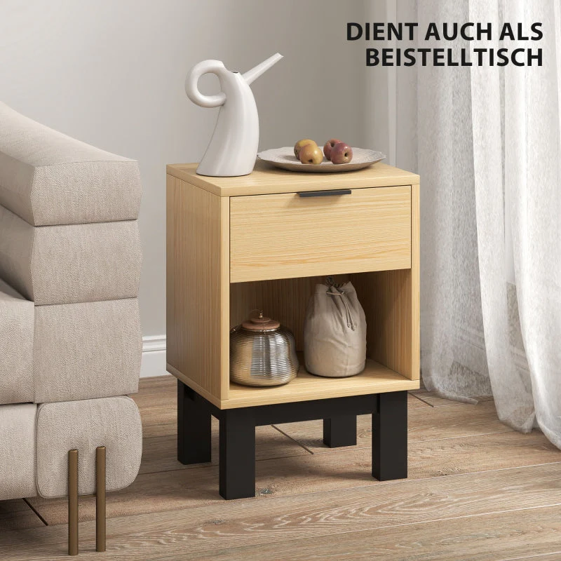 Nightstand with Drawer Open Compartment 35x26x50cm - Oak - Image 4