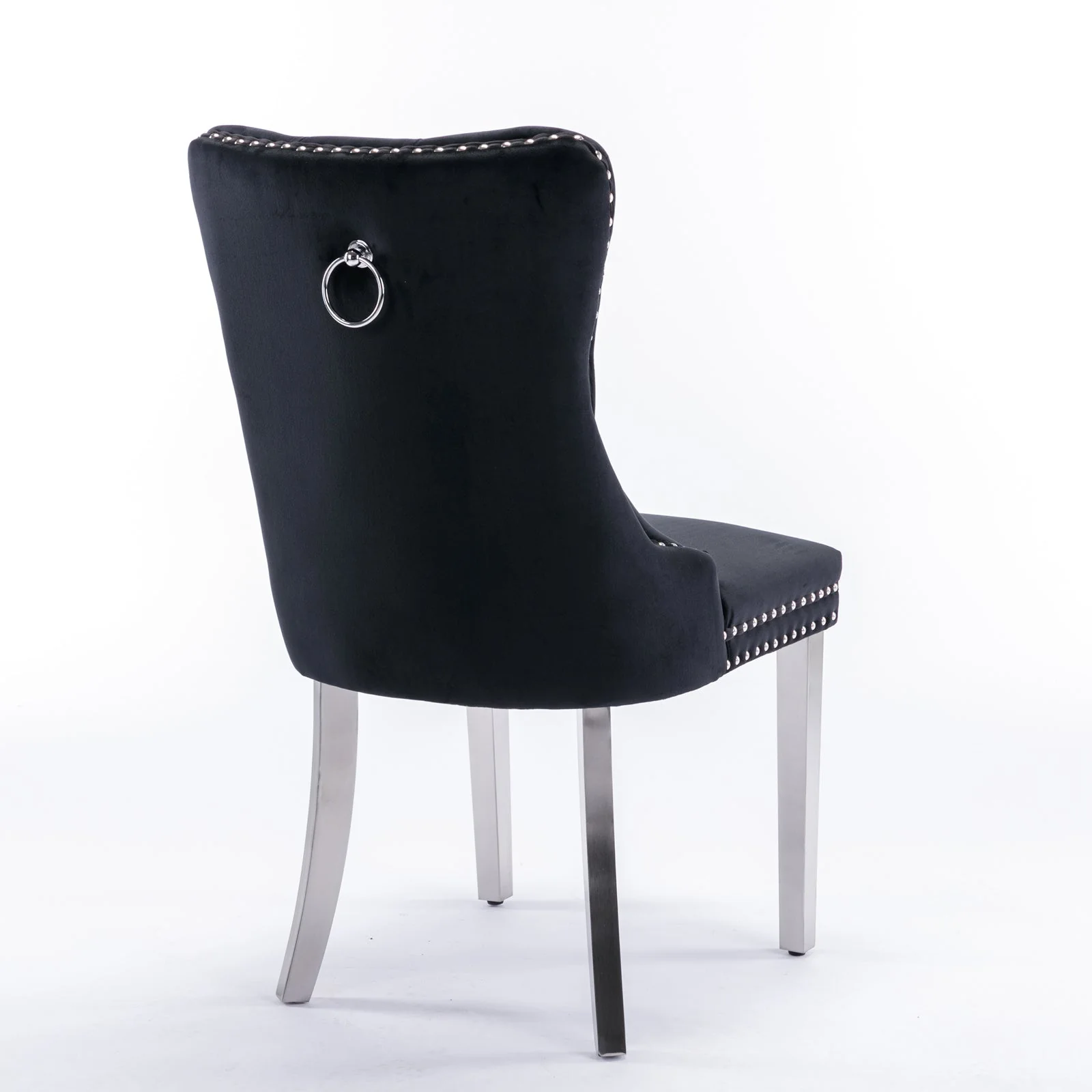Nikki Collection Modern Tufted Velvet Dining Chair Set of 2 Chrome Legs - Black/Chrome - Image 5