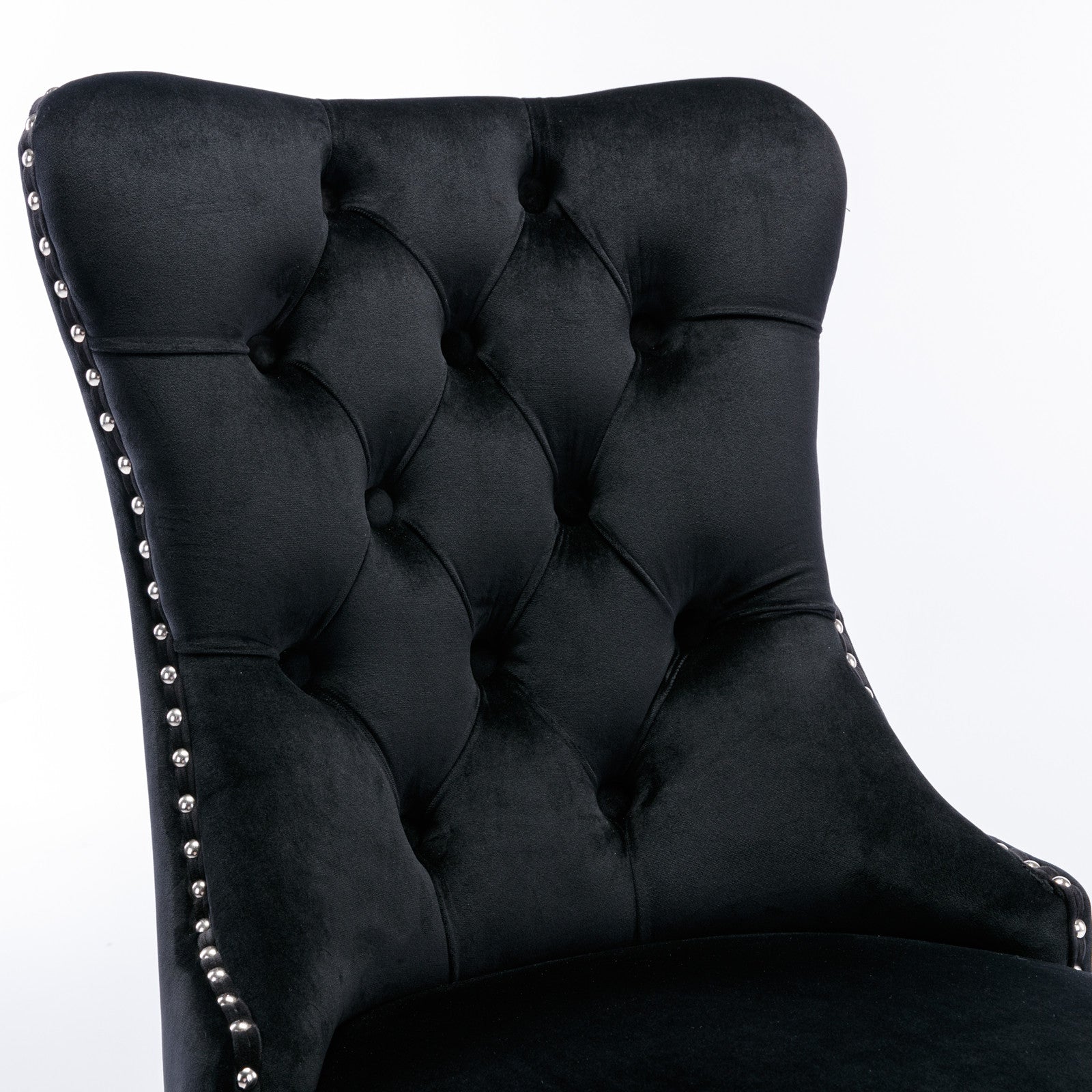 Nikki Collection Modern Tufted Velvet Dining Chair Set of 2 Chrome Legs - Black/Chrome - Image 8