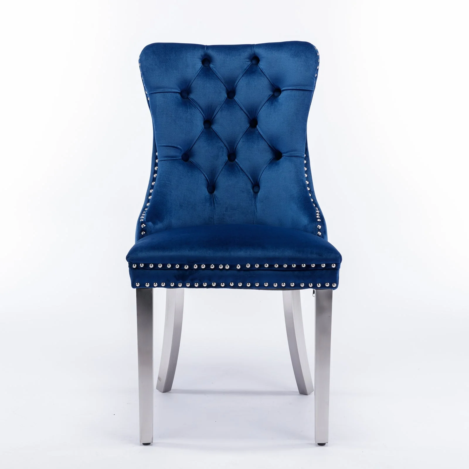 Nikki Collection Tufted Velvet Dining Chair Set of 2 - Blue/Chrome - Image 2
