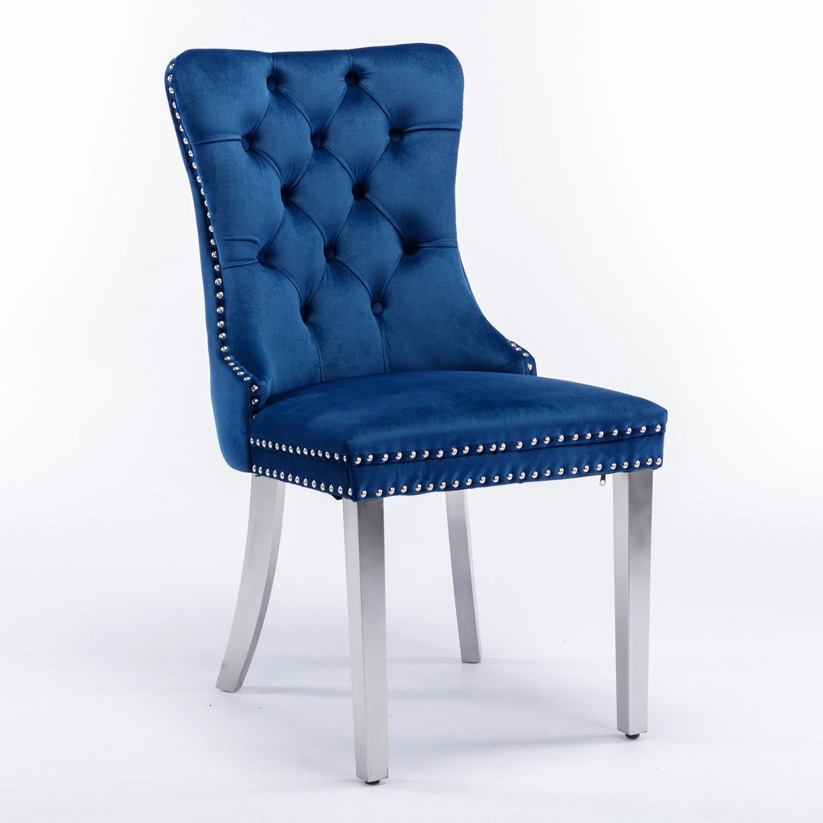 Nikki Collection Tufted Velvet Dining Chair Set of 2 - Blue/Chrome - Image 3