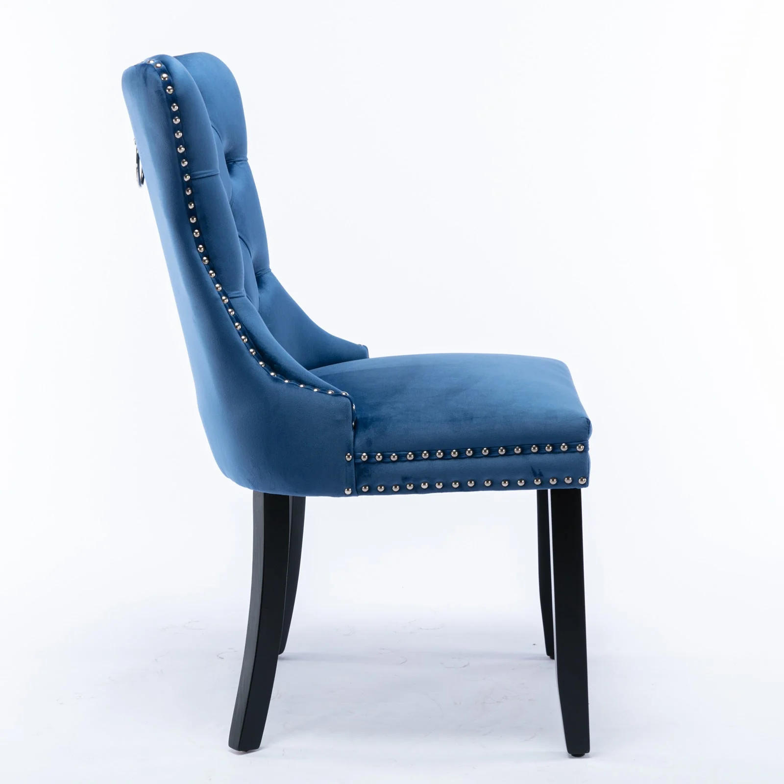 Nikki Collection Tufted Velvet Upholstered Dining Chair Nailhead Trim 2-Pcs Set - Blue - Image 4