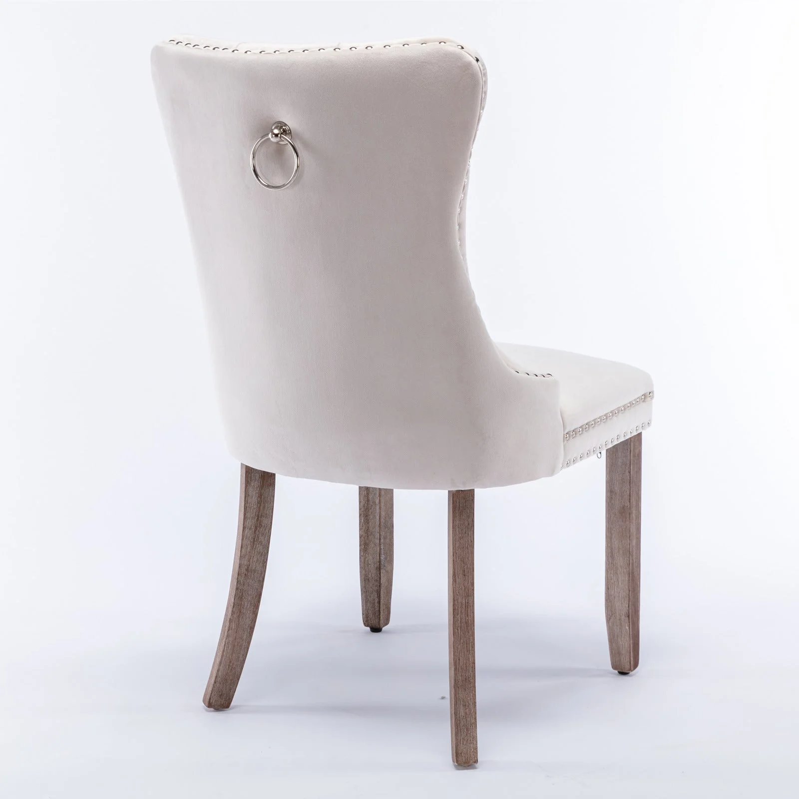 Nikki Collection Tufted Velvet Upholstered Dining Chair Wood Legs Nailhead Trim 2-Pcs Set - Beige - Image 5