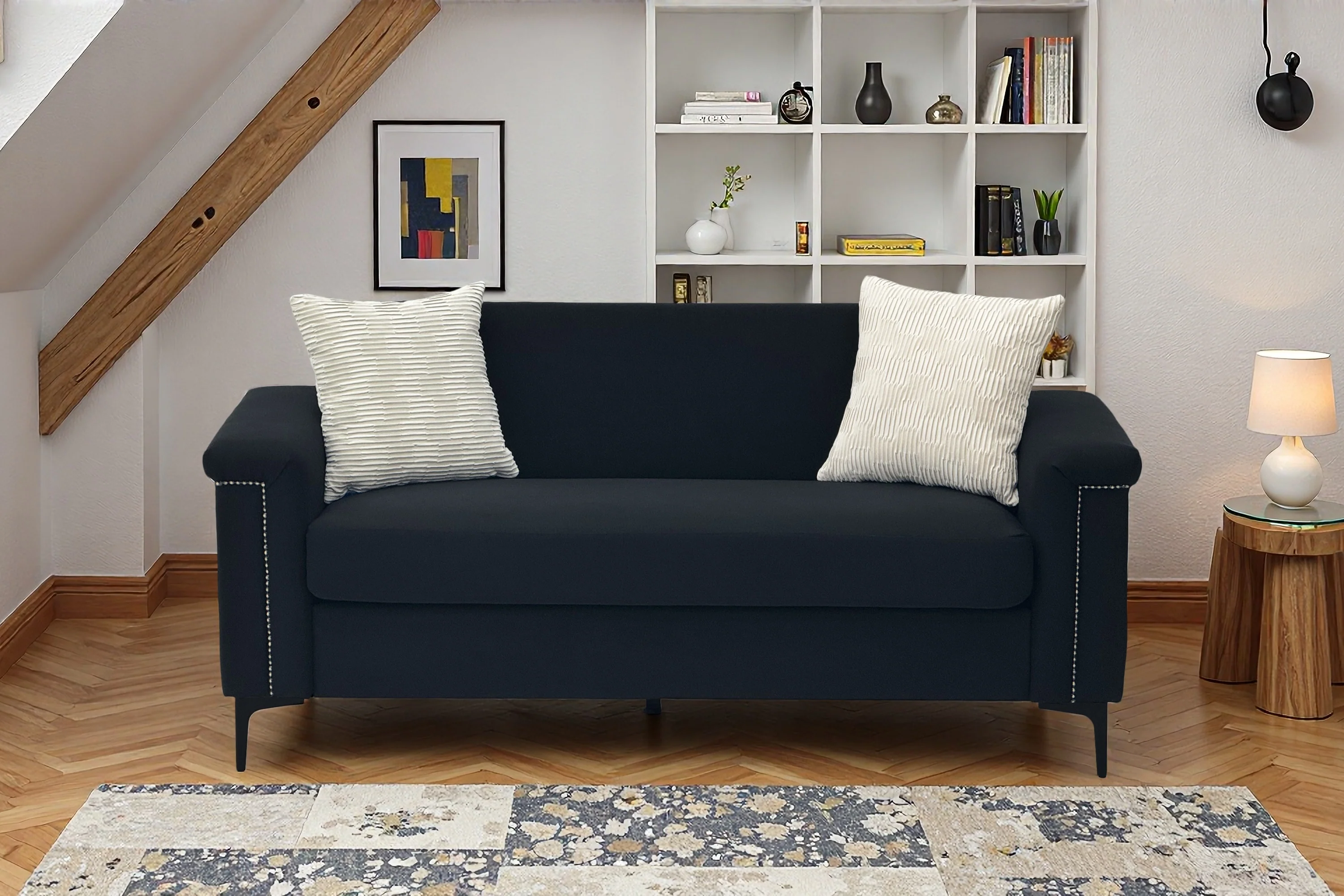 Nordic 2-Seater Sofa 174x72x82 cm Wood Frame Iron Legs - Linen - Image 10