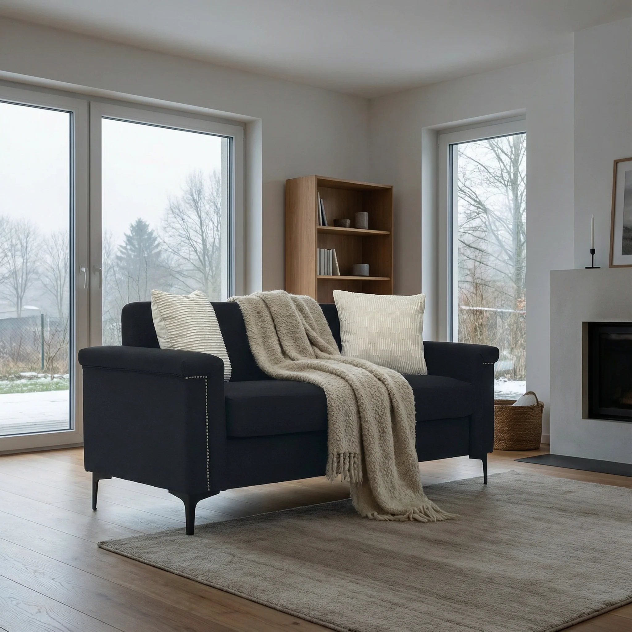 Nordic 2-Seater Sofa 174x72x82 cm Wood Frame Iron Legs - Linen - Image 6