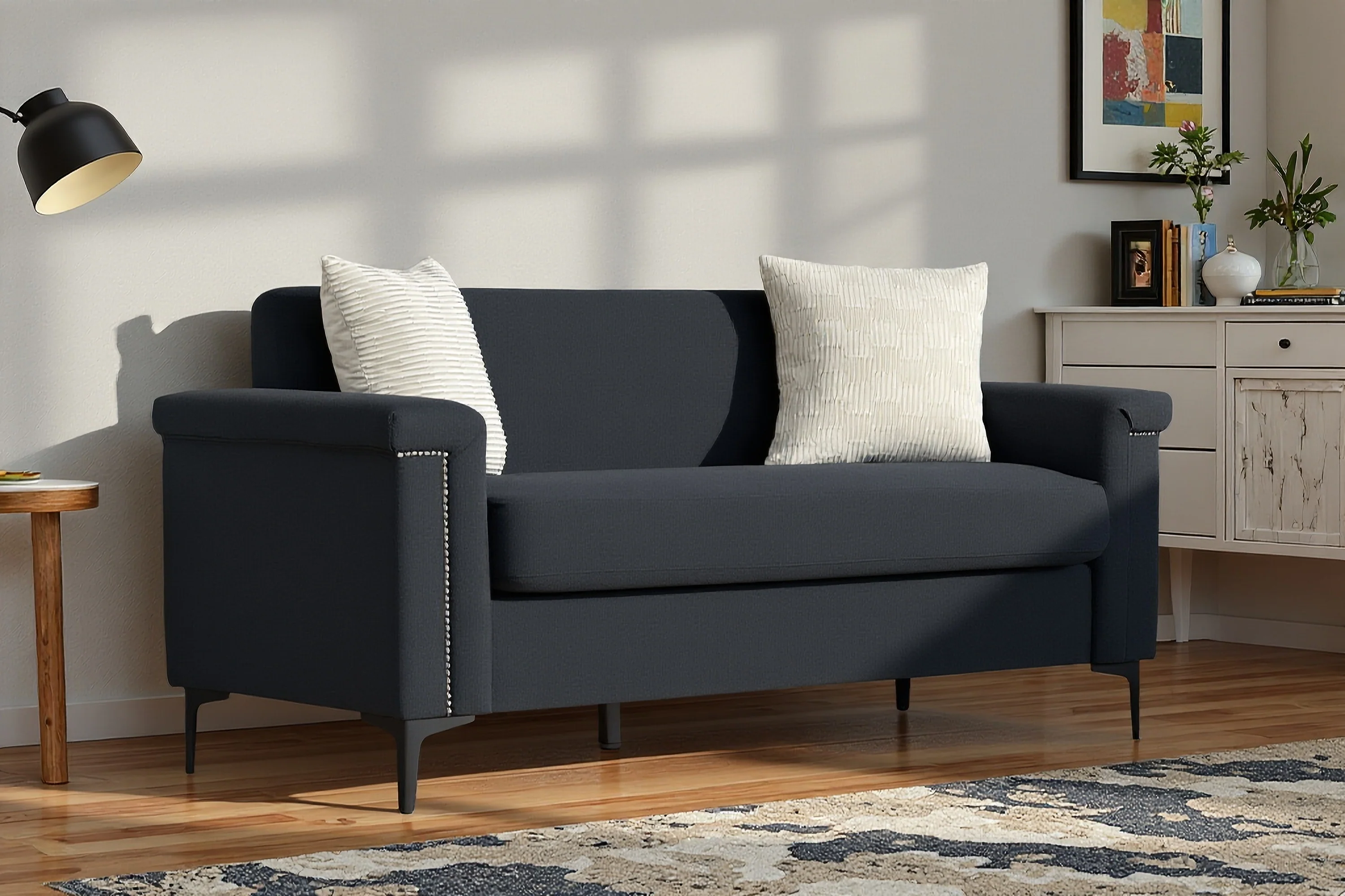 Nordic 2-Seater Sofa 174x72x82 cm Wood Frame Iron Legs - Linen - Image 9