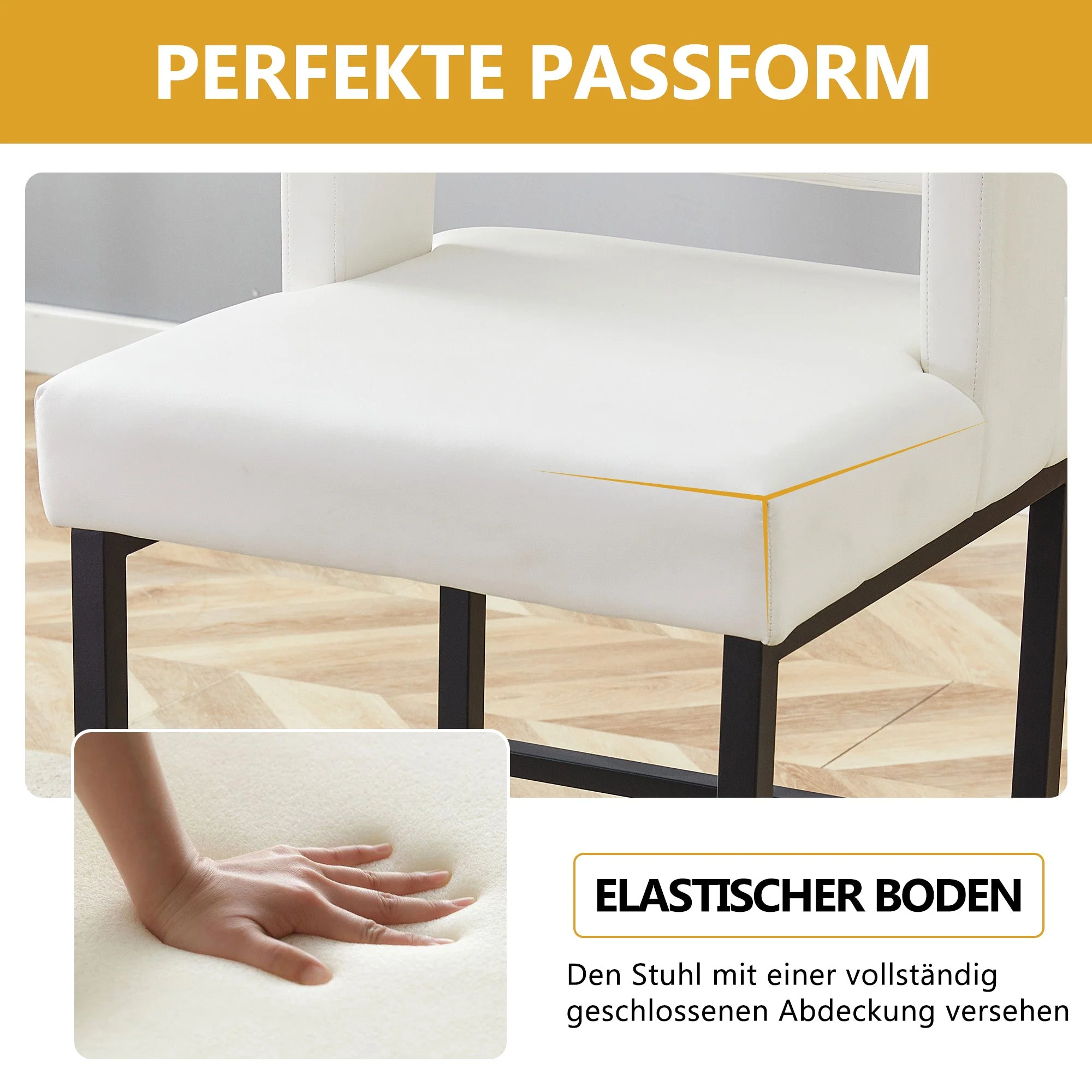 Nordic Bar Stool Set of 2 Modern Square Design Black Metal Legs - White - Image 7