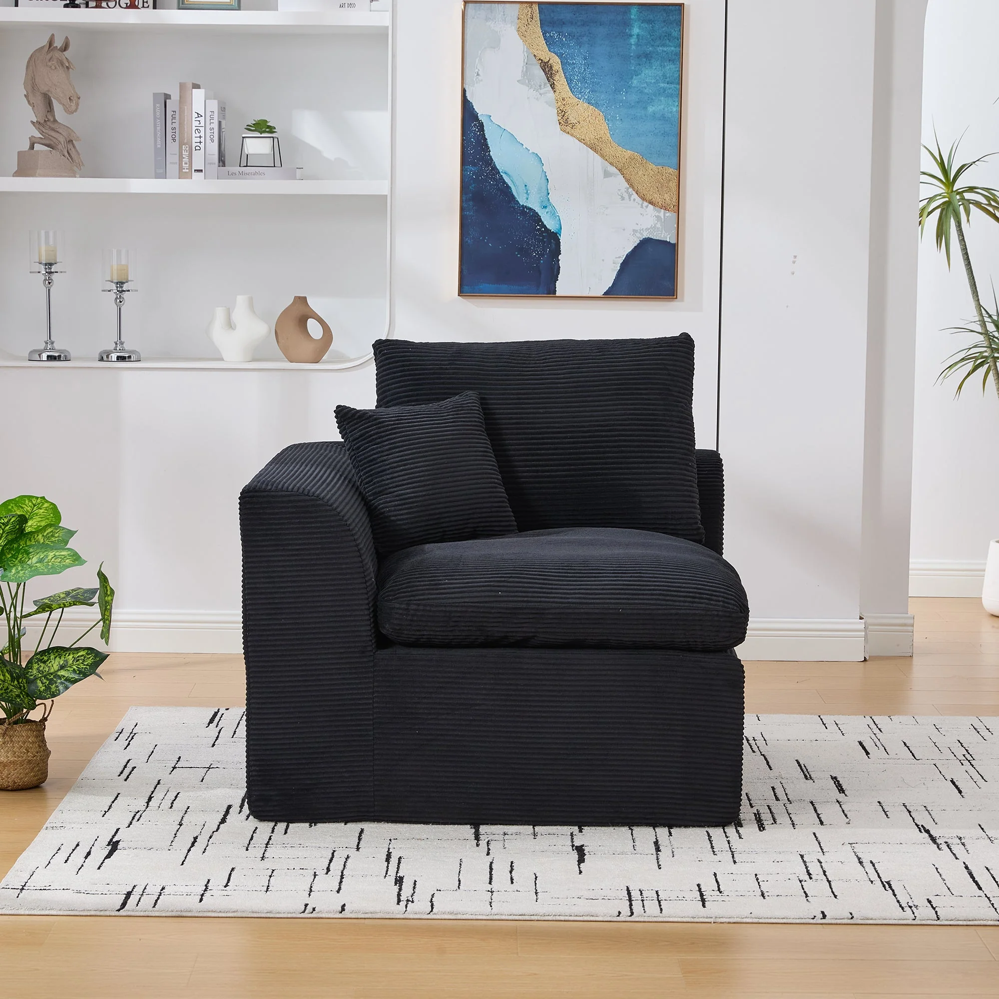 Nordic Style Single-Seater Armchair with Cushions - Fabric - Image 9