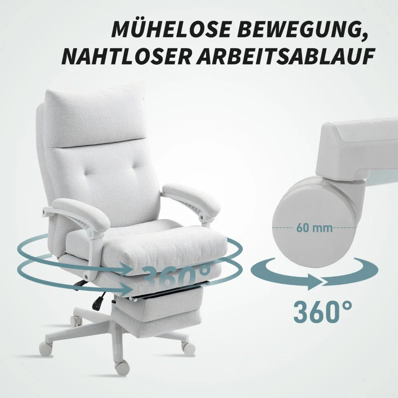 Office Chair, Ergonomic Desk with Lumbar Support & Footrest, Cream White - Image 6