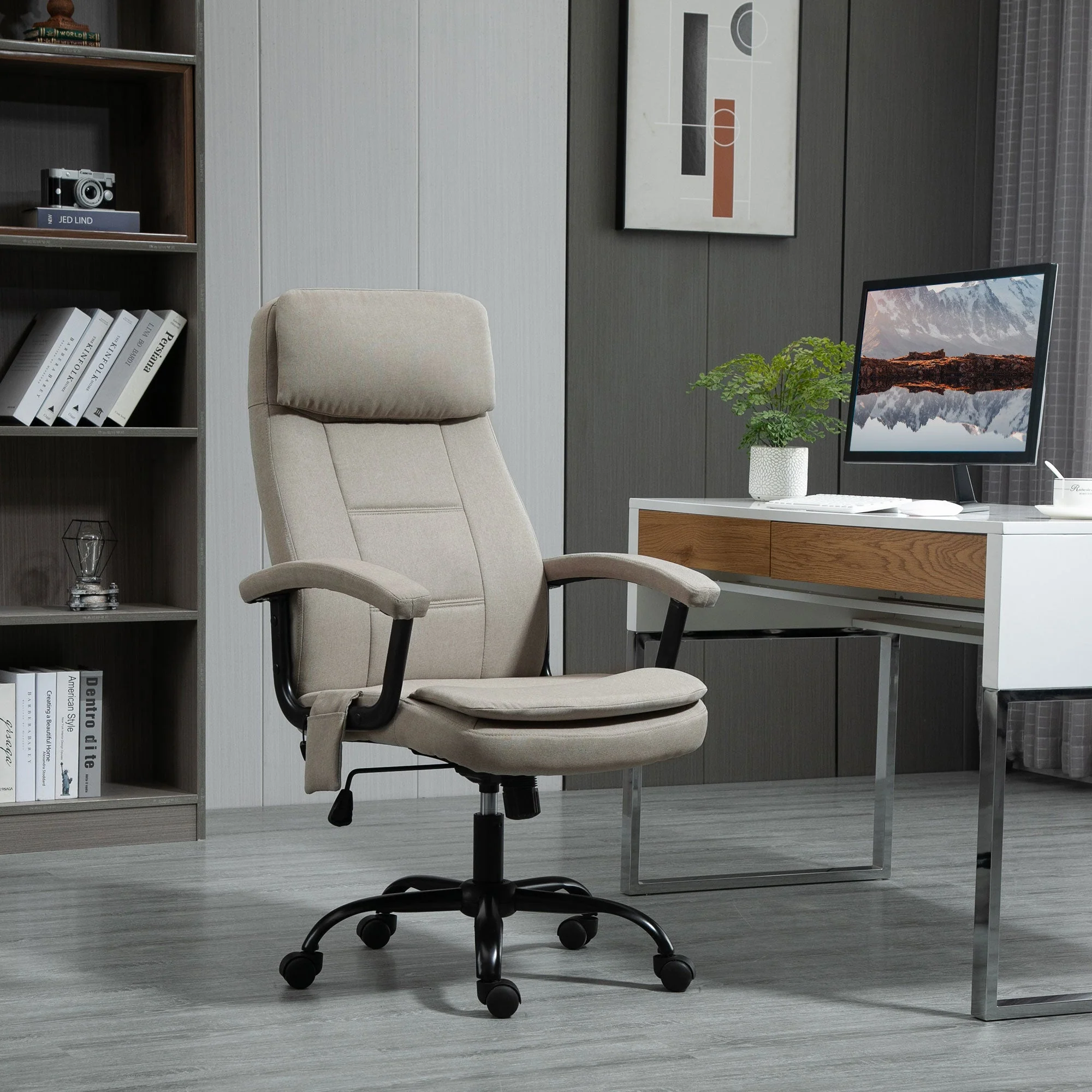 Office Chair, Ergonomic Massage Function Height-Adjustable Rocking, Beige
