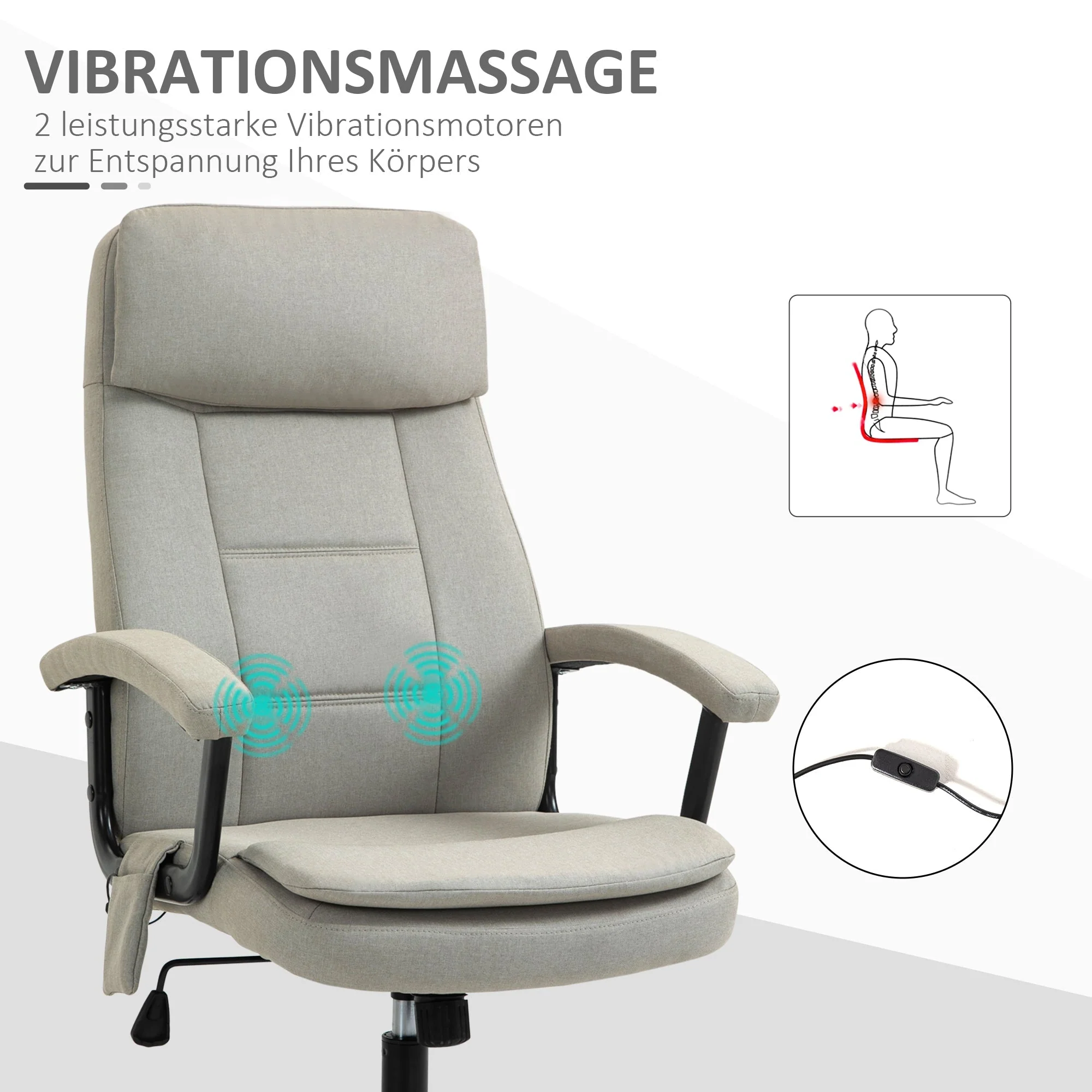 Office Chair, Ergonomic Massage Function Height-Adjustable Rocking, Beige - Image 5