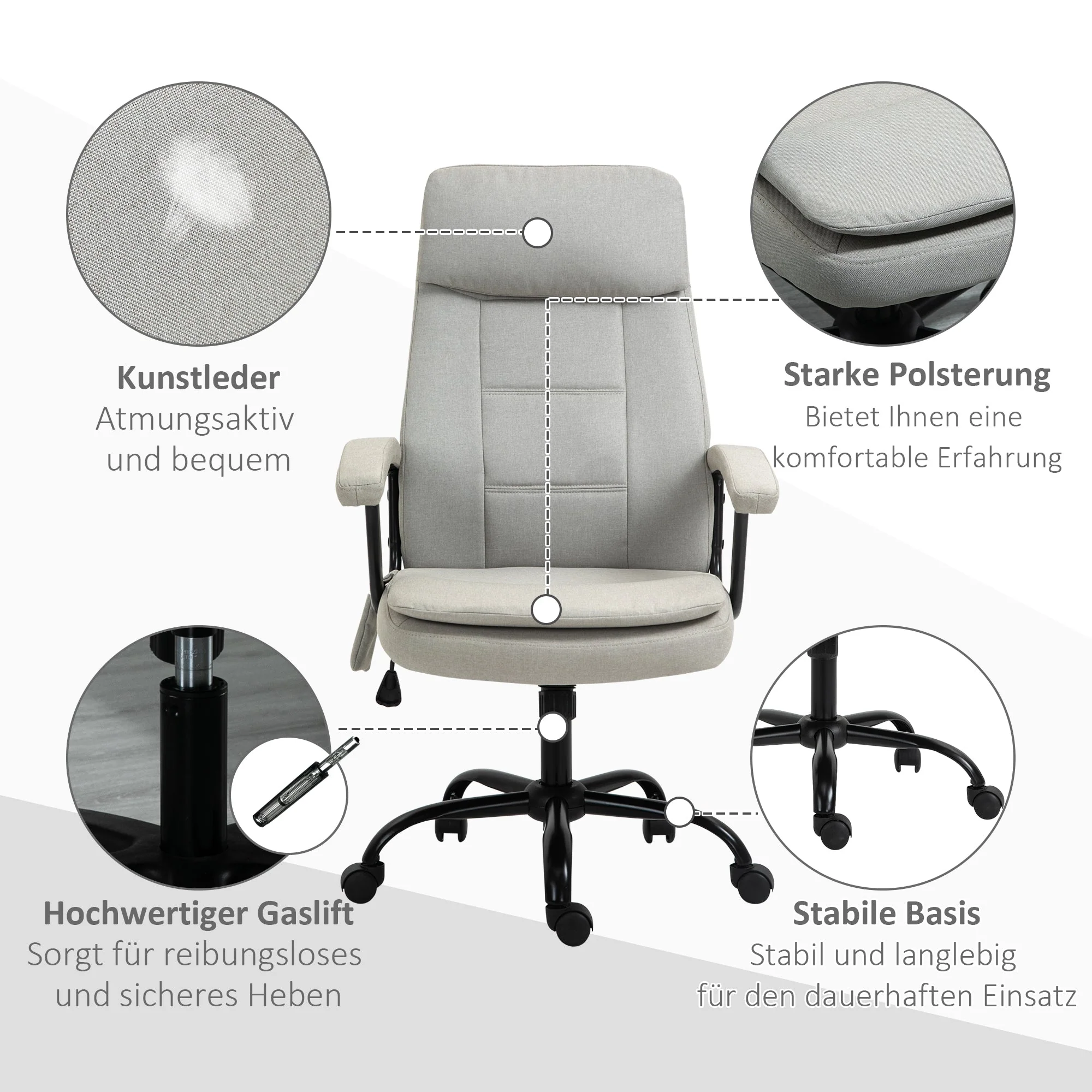 Office Chair, Ergonomic Massage Function Height-Adjustable Rocking, Beige - Image 6