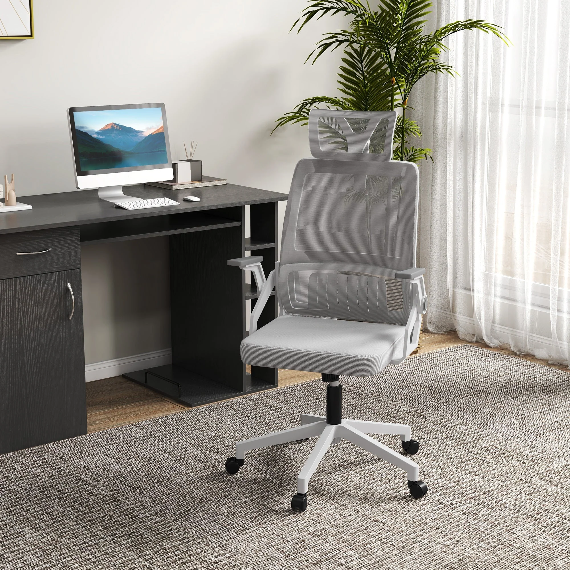Office Chair Ergonomic Swivel, Adjustable Headrest, Armrests & Lumbar Support, Mesh