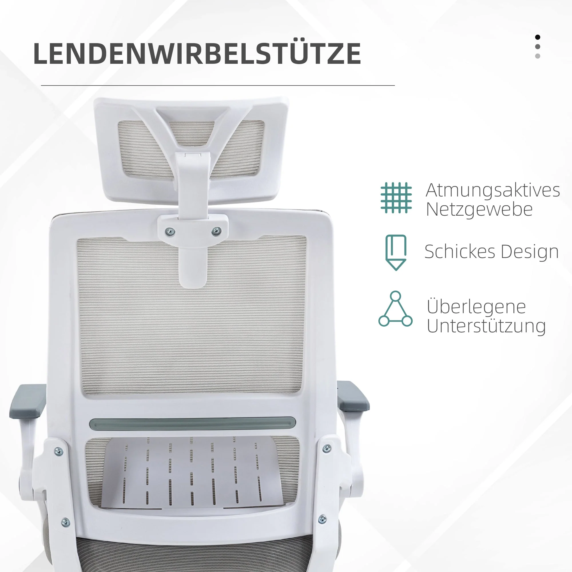 Office Chair Ergonomic Swivel, Adjustable Headrest, Armrests & Lumbar Support, Mesh - Image 5
