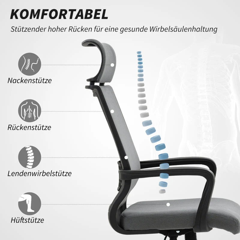 Office Chair, Ergonomic Swivel, Dark Grey Faux Wool - Image 4