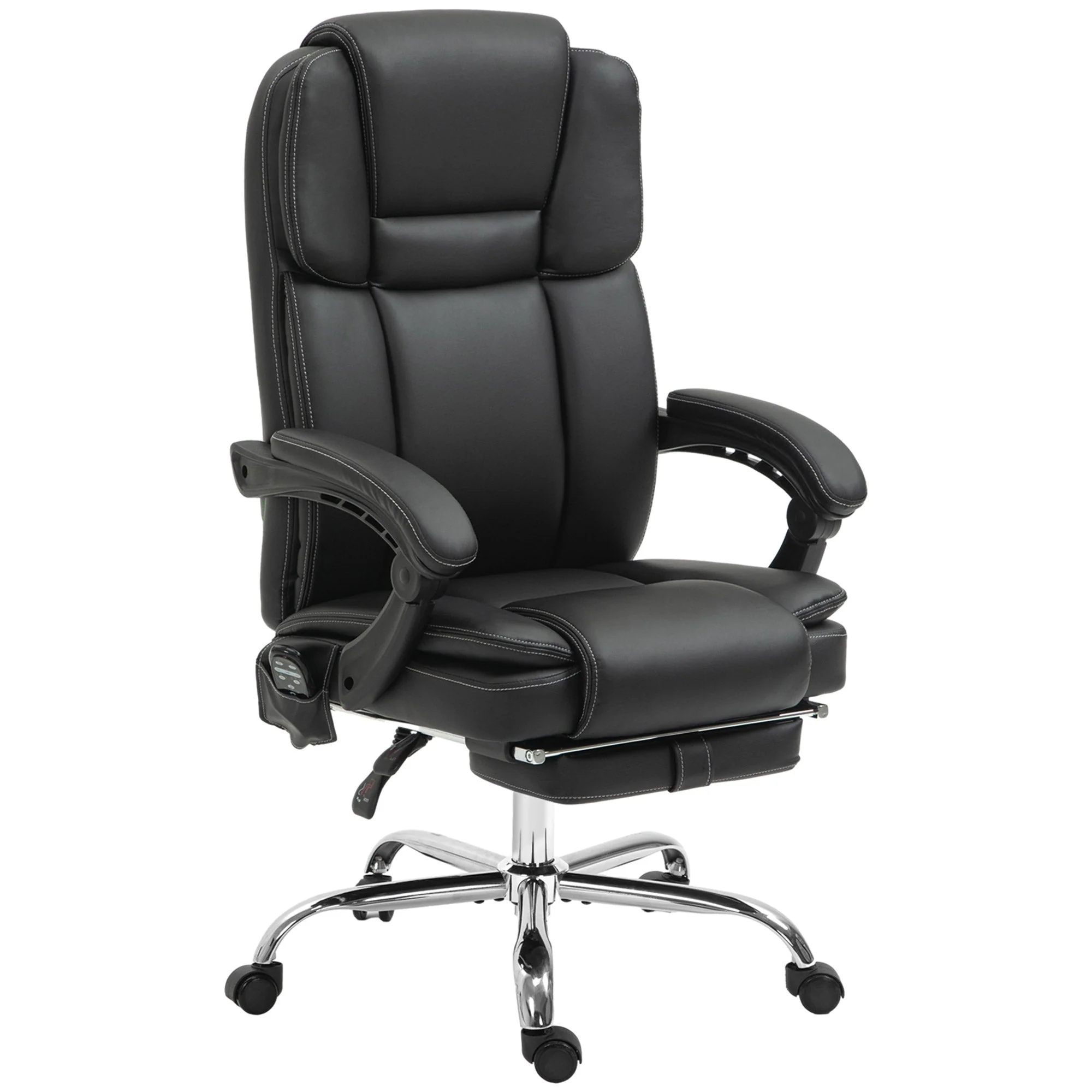 Office Chair, Ergonomic Vibration Massage Heating Reclining Footrest, Faux Leather Black - Image 2